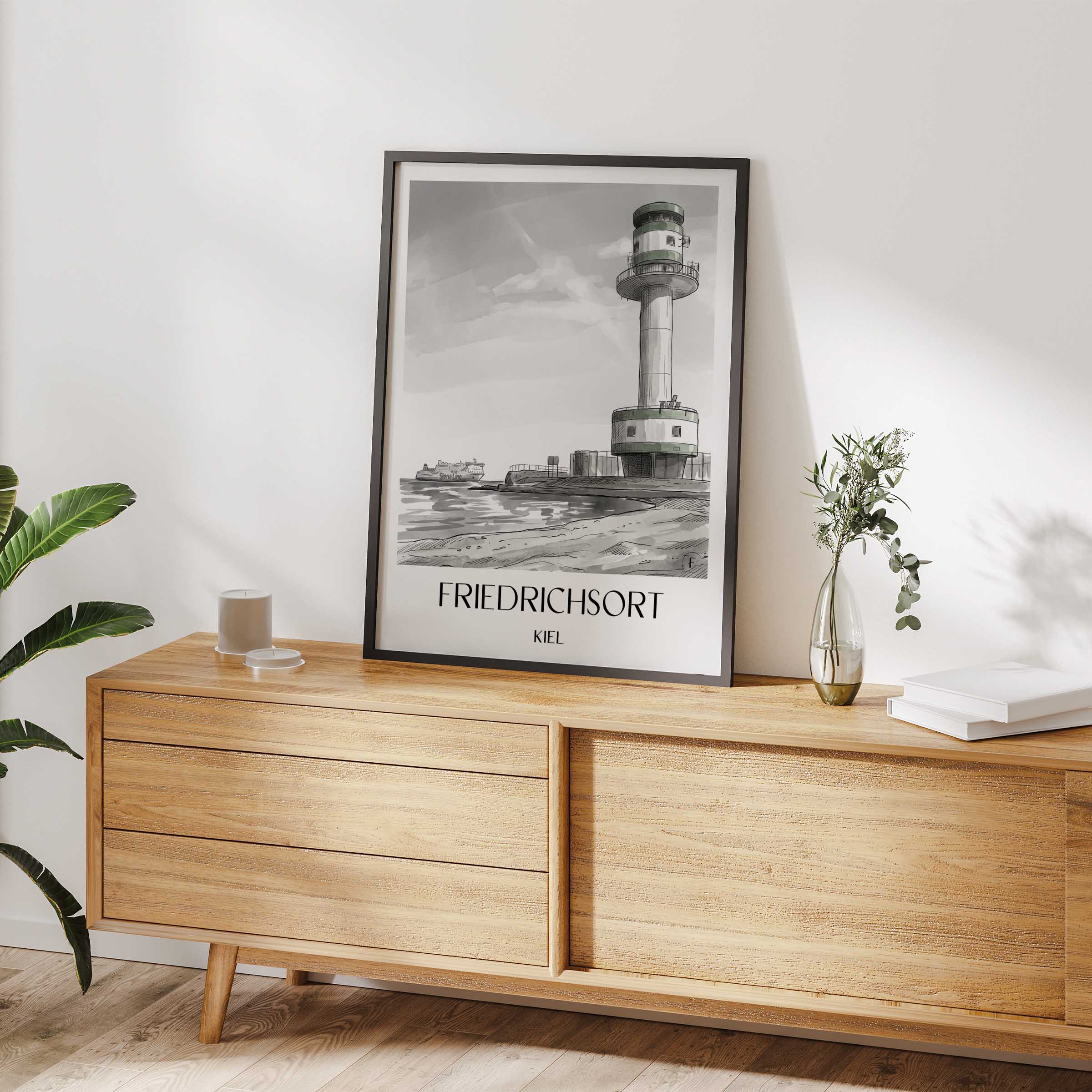 friedrichsort-kiel-deutschland-poster-aquarell-schwarz-weiss