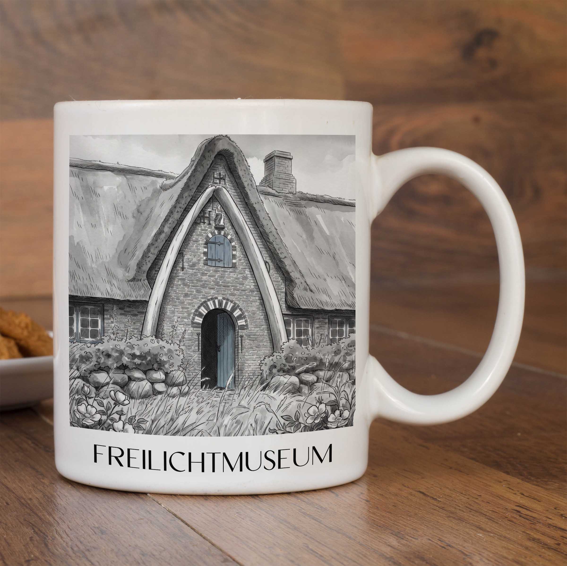 freilichtmuseum-kiel-deutschland-kaffeebecher-aquarell-schwarz-weiss