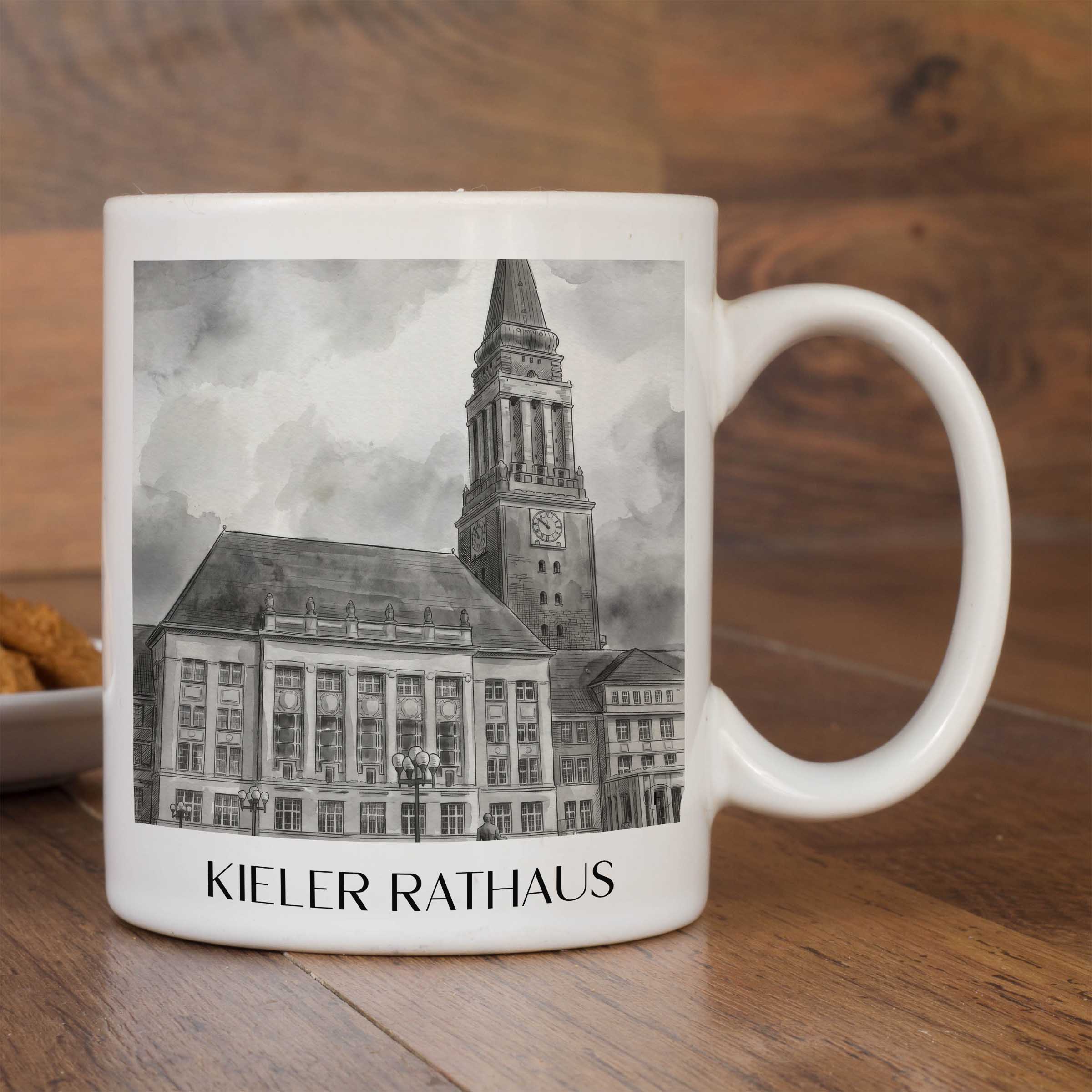 rathaus-kiel-deutschland-kaffeebecher-aquarell-schwarz-weiss