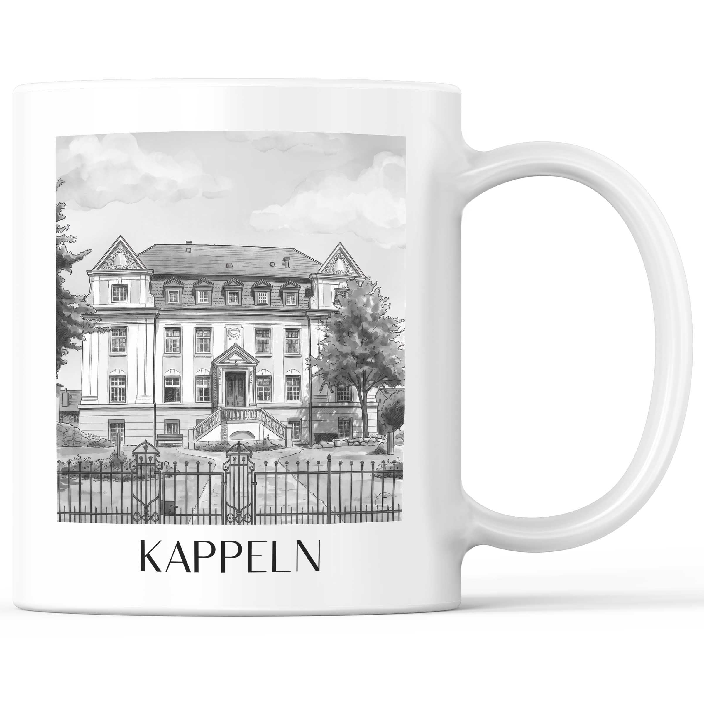 kappeln-schleswig-deutschland-kaffeebecher-aquarell-schwarz-weiss