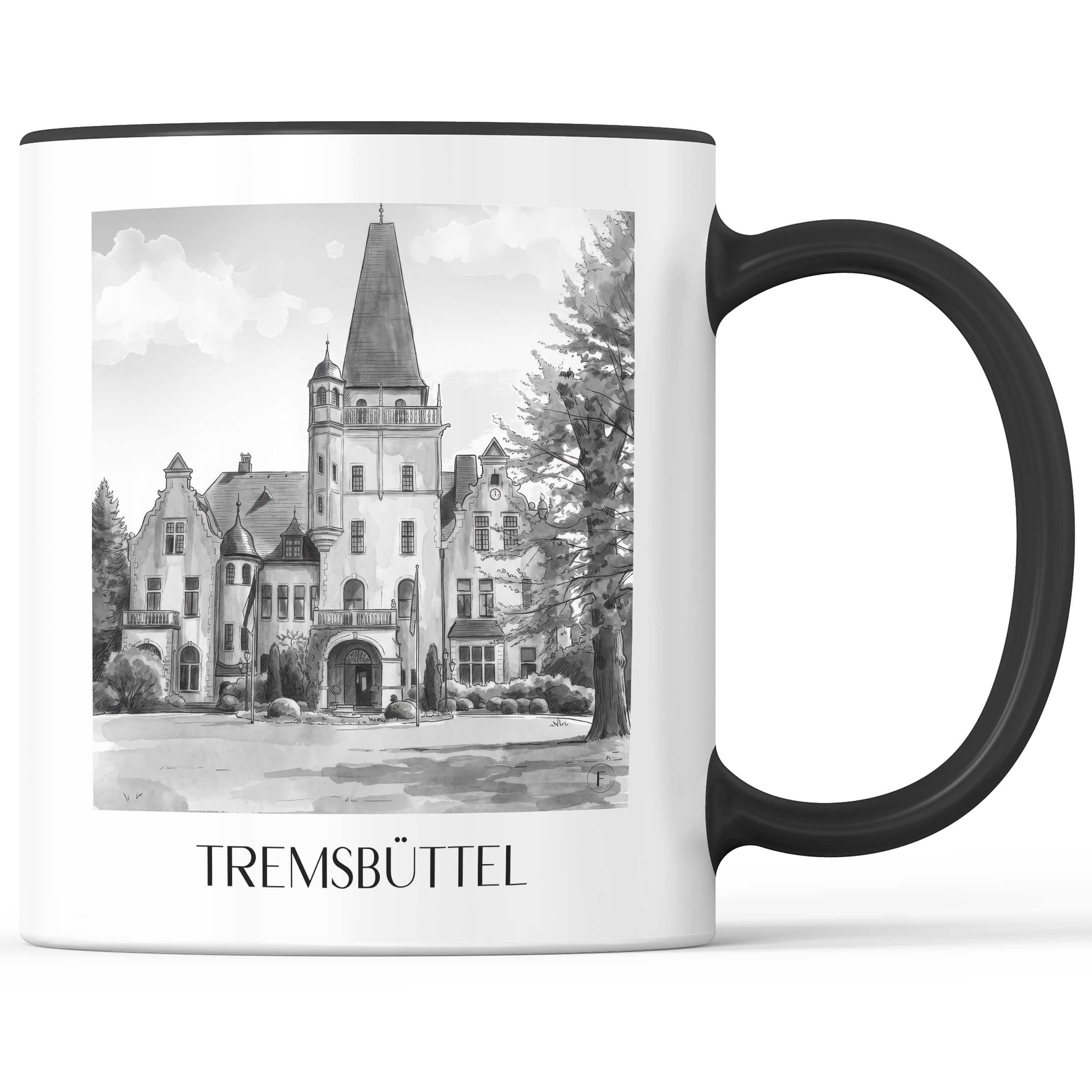 tremsbüttel-schleswig-holstein-deutschland-kaffeebecher-aquarell-schwarz-weiss