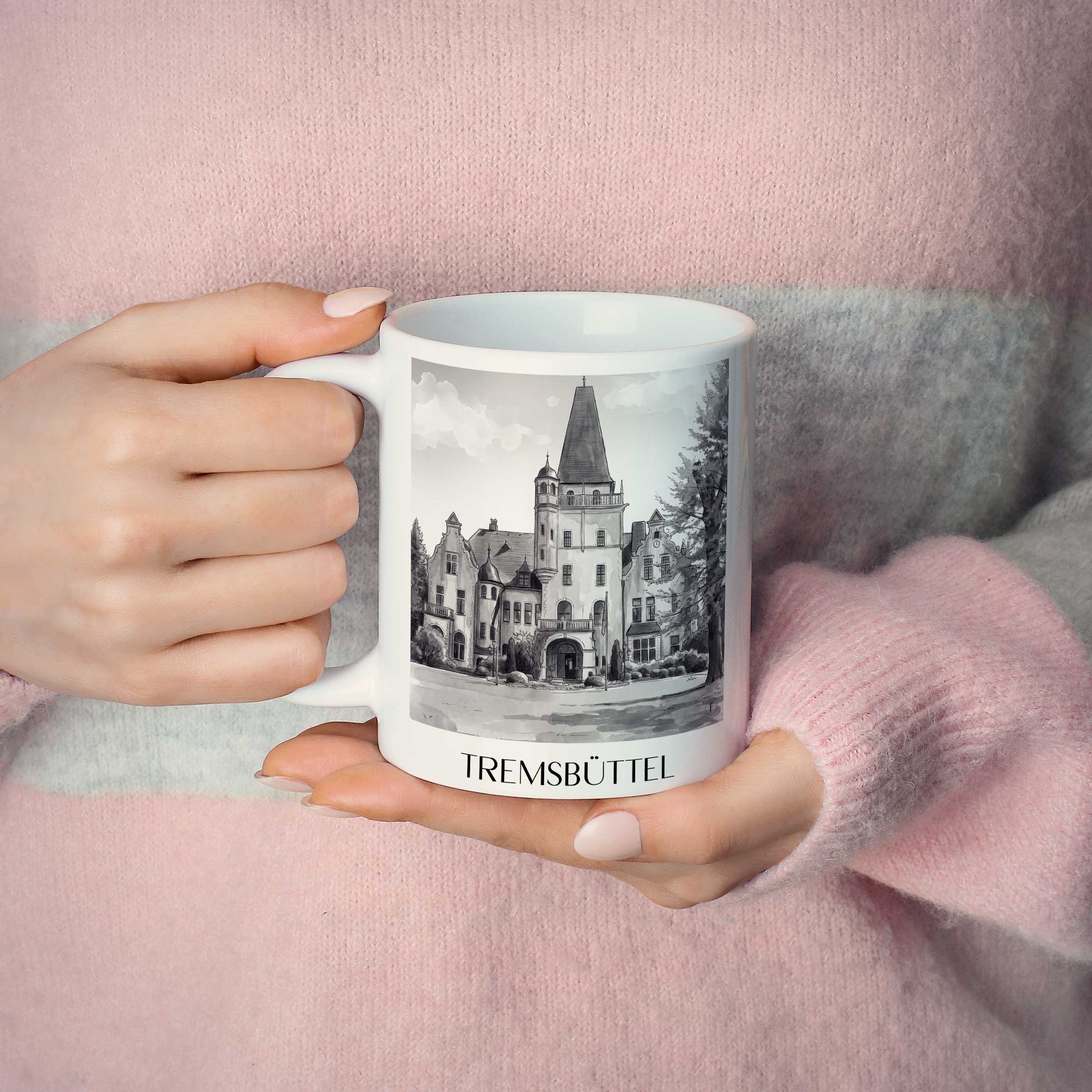 tremsbüttel-schleswig-holstein-deutschland-kaffeebecher-aquarell-schwarz-weiss