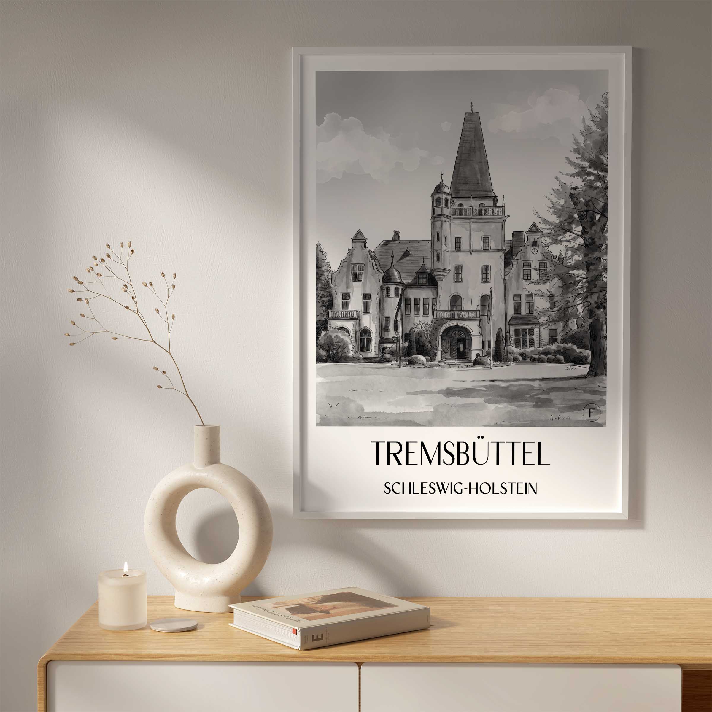 tremsbüttel-schleswig-holstein-deutschland-poster-aquarell-schwarz-weiss