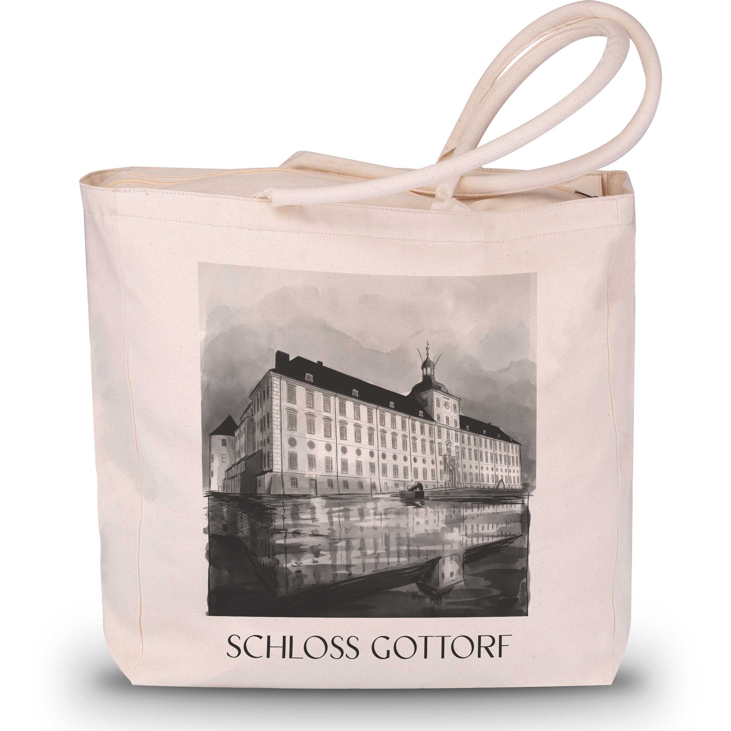 schloss-gottorf-schleswig-deutschland-einkaufstasche-aquarell-schwarz-weiss