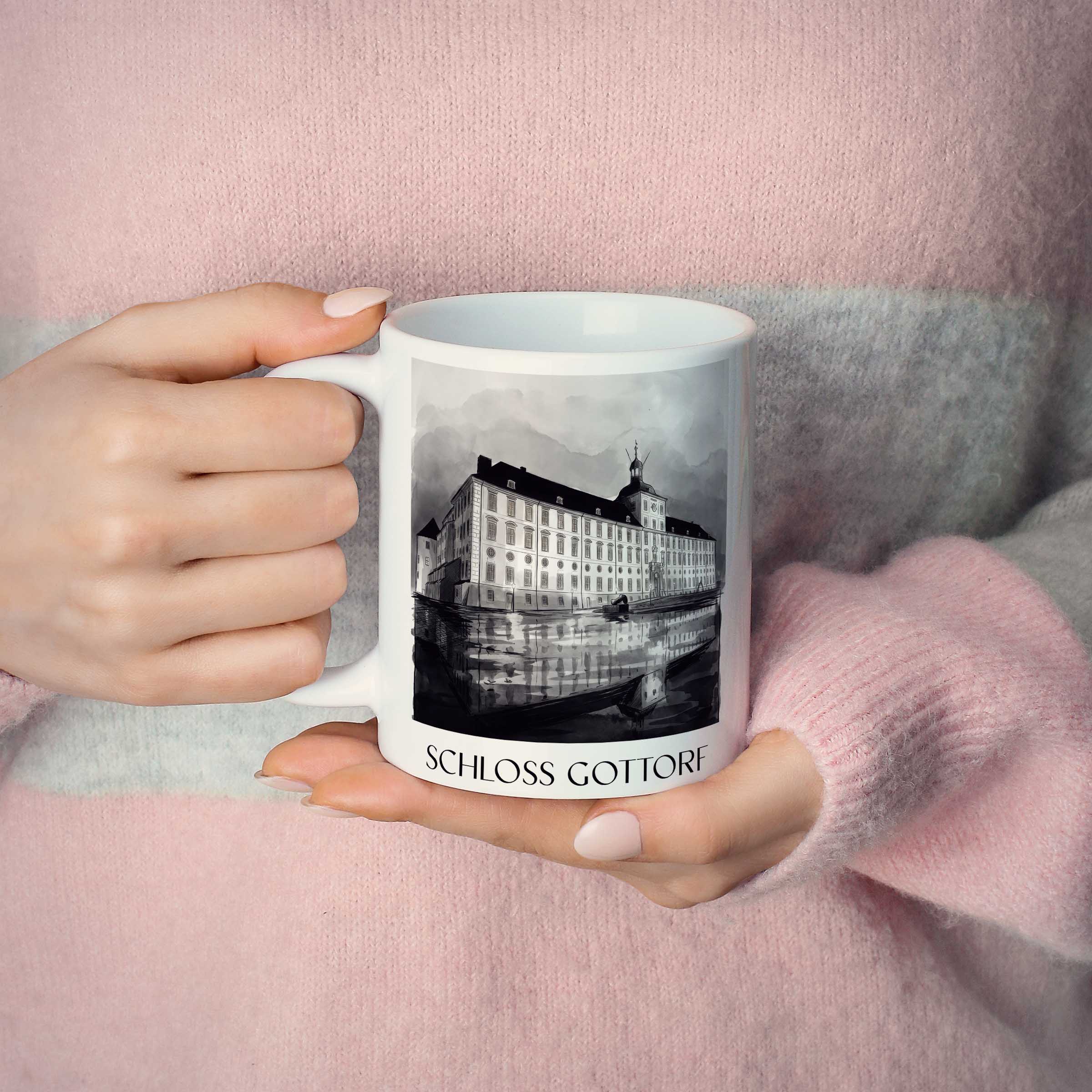 schloss-gottorf-schleswig-deutschland-kaffeebecher-aquarell-schwarz-weiss