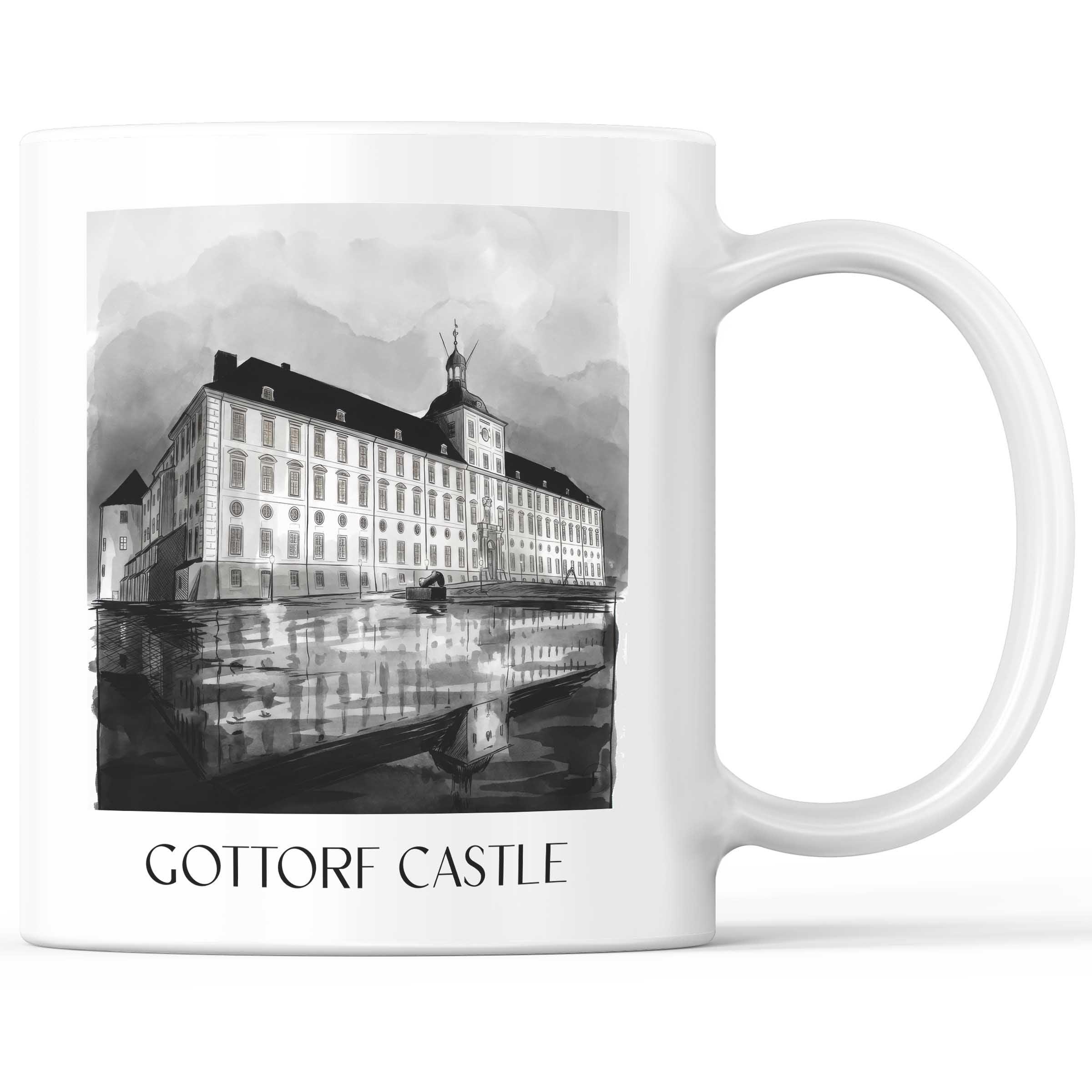 Schloss Gottorf Kaffeebecher - Schleswig - Deutschland Becher - Kaffeetasse im Aquarell Schwarz-Weiß Stil