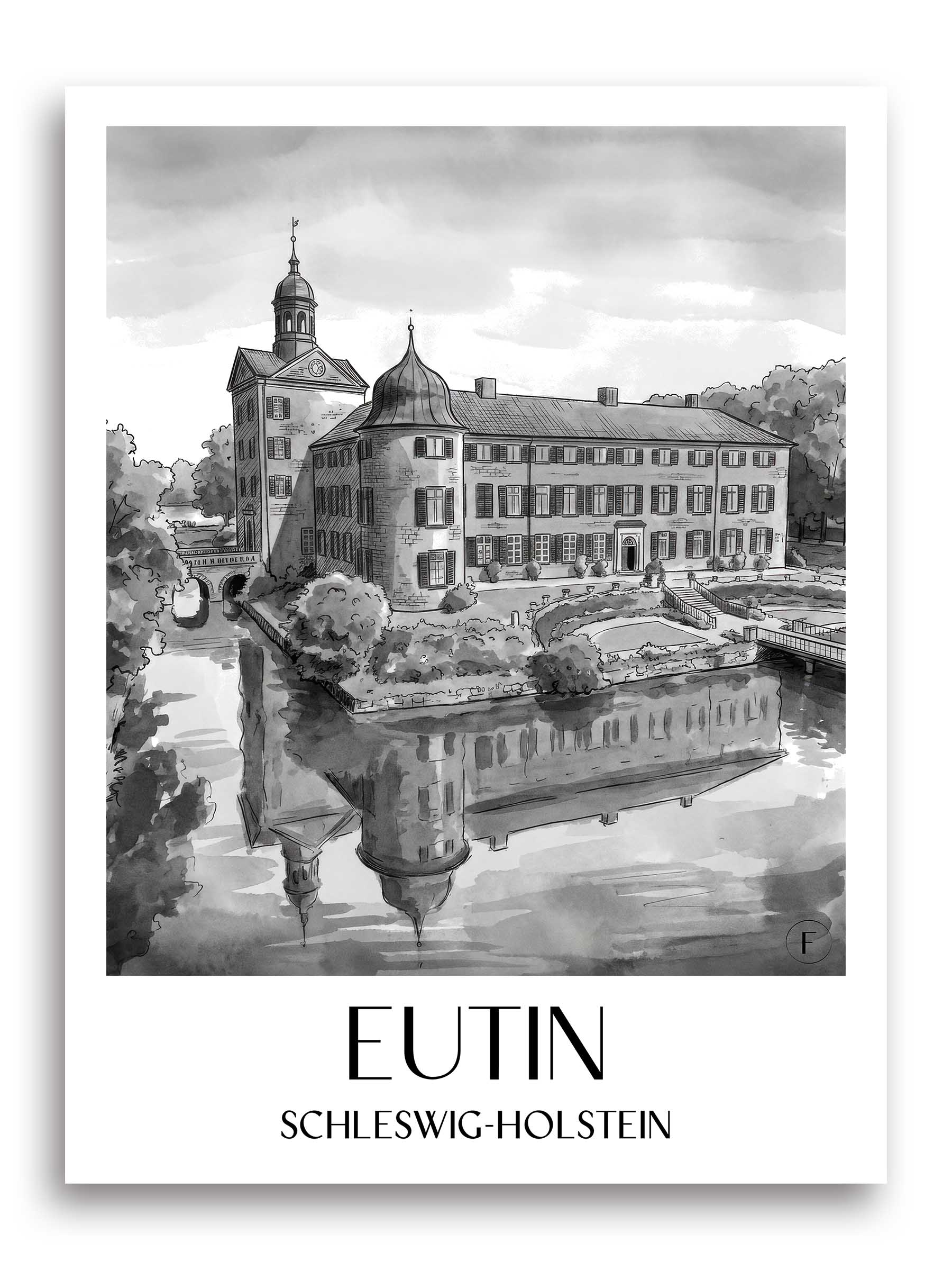 eutin-schleswig-holstein-deutschland-poster-aquarell-schwarz-weiss