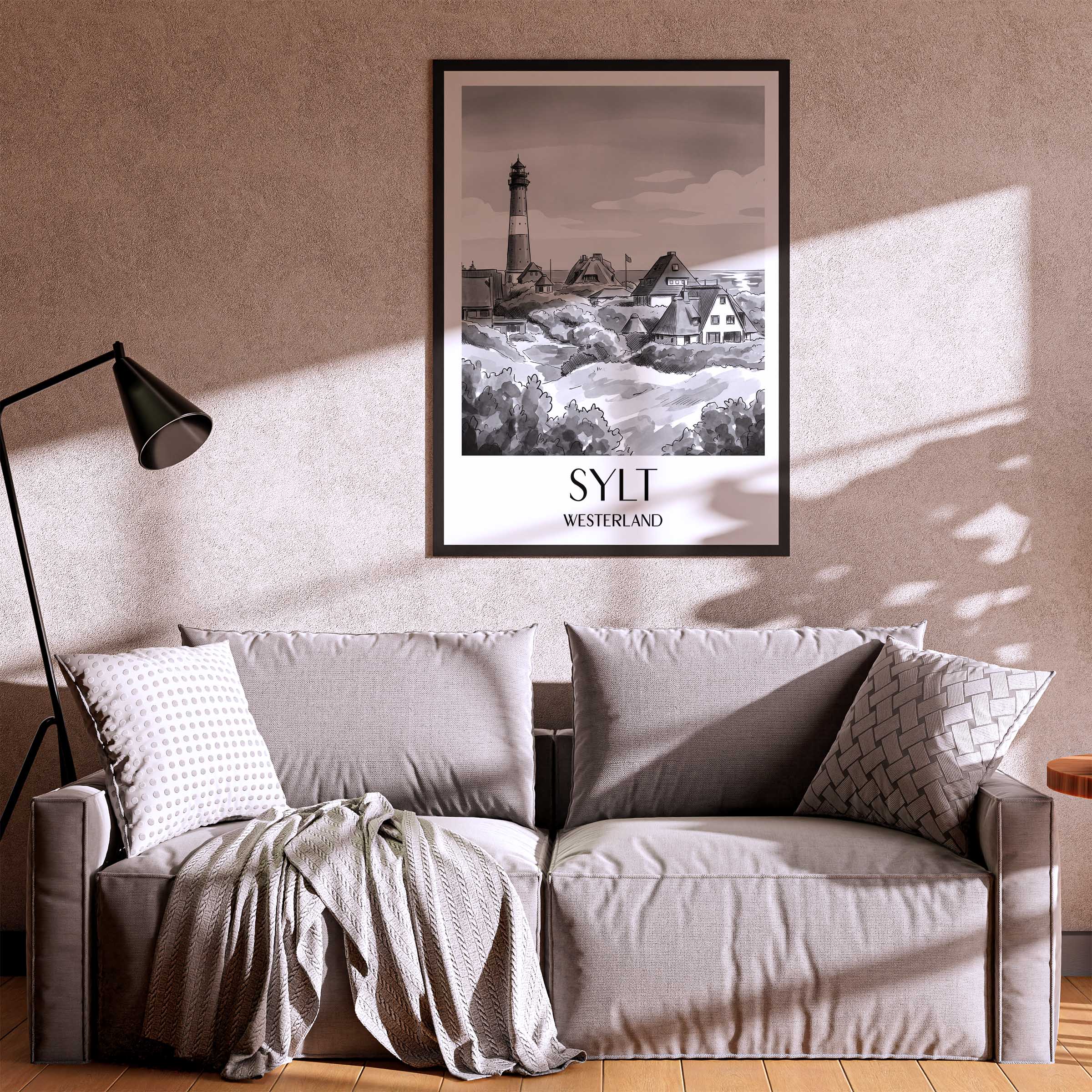 sylt-westerland-deutschland-poster-aquarell-schwarz-weiss
