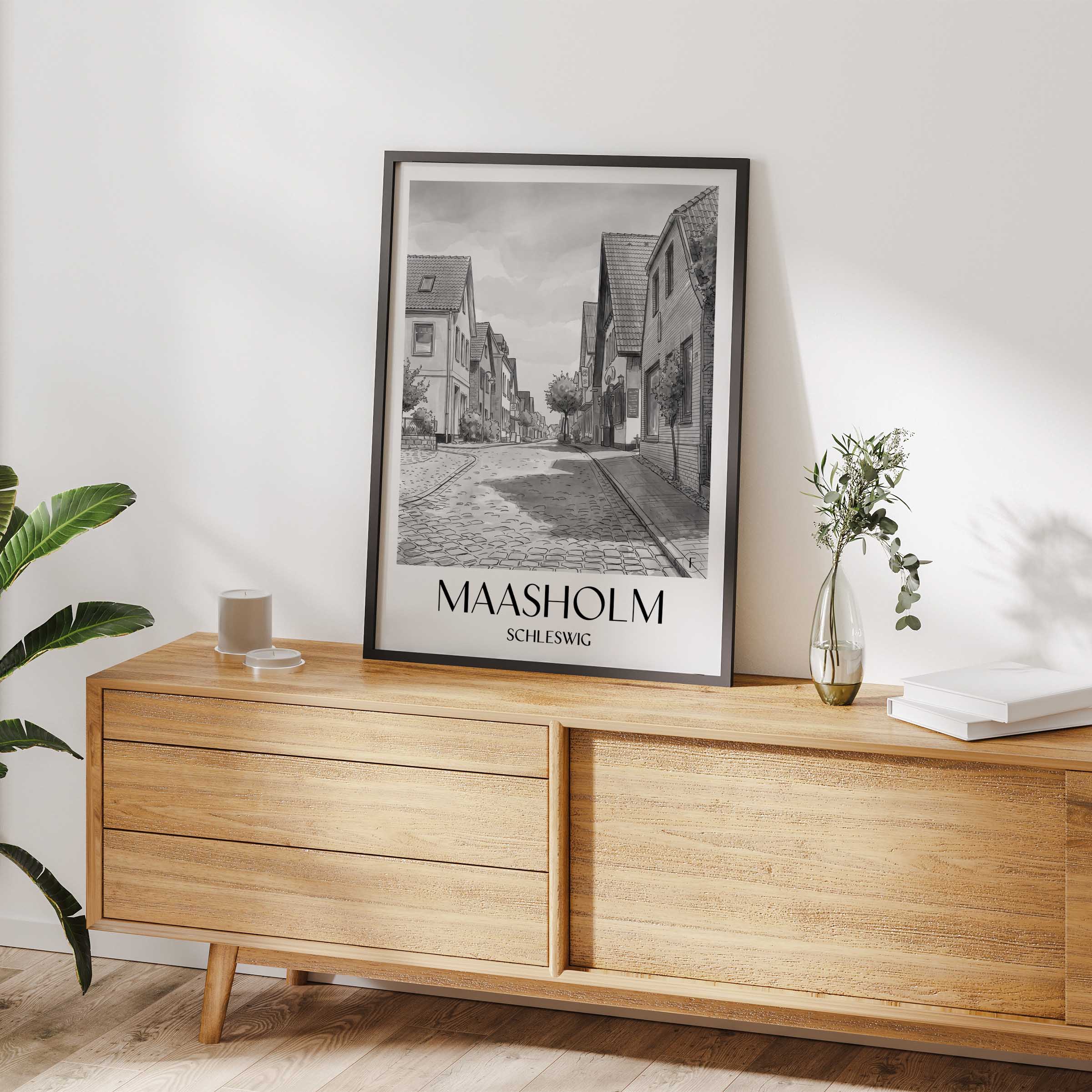 maasholm-schleswig-deutschland-poster-aquarell-schwarz-weiss