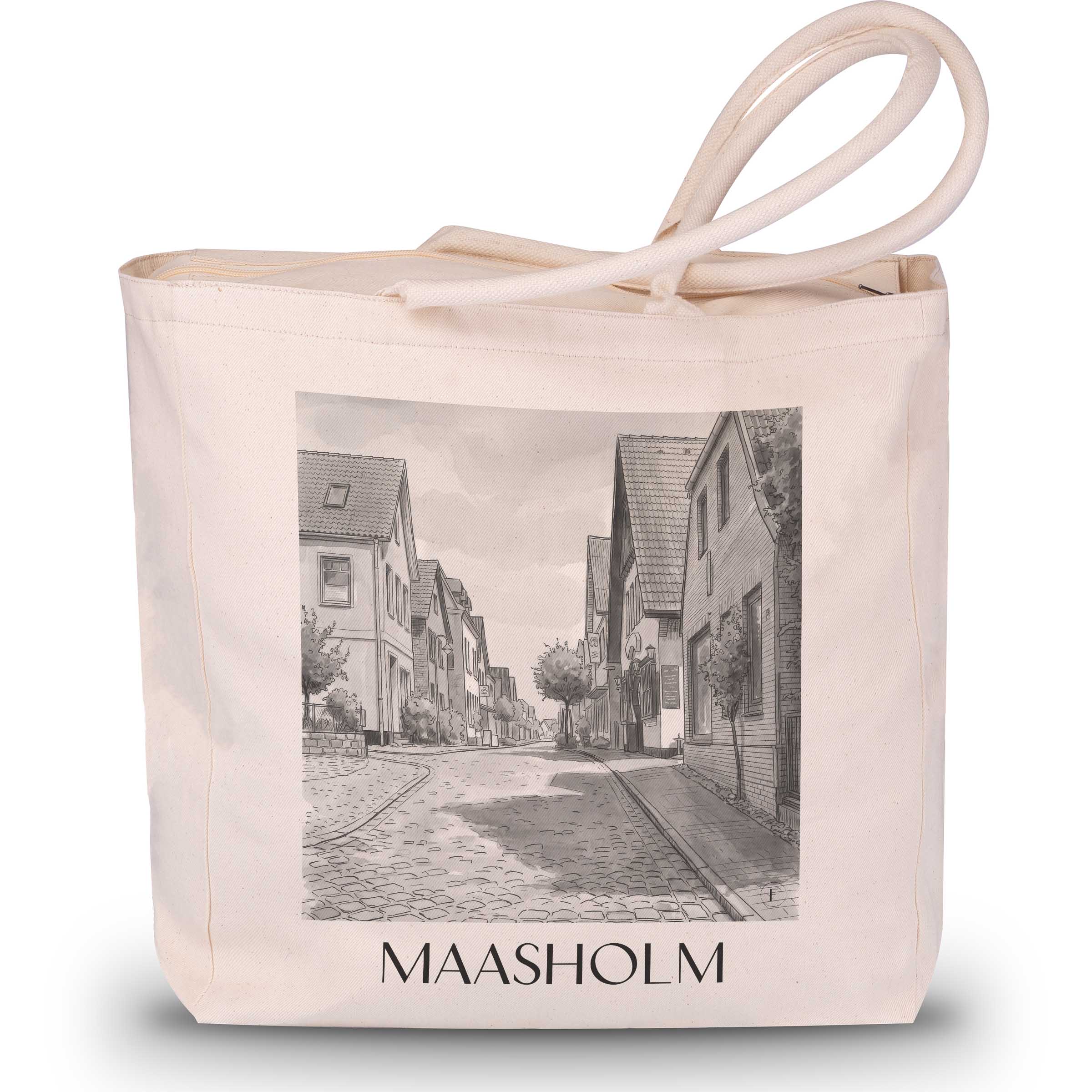 Maasholm Shopping Tasche - Schleswig - Deutschland Tote Bag - Einkaufstasche im Aquarell Schwarz-Weiß Stil