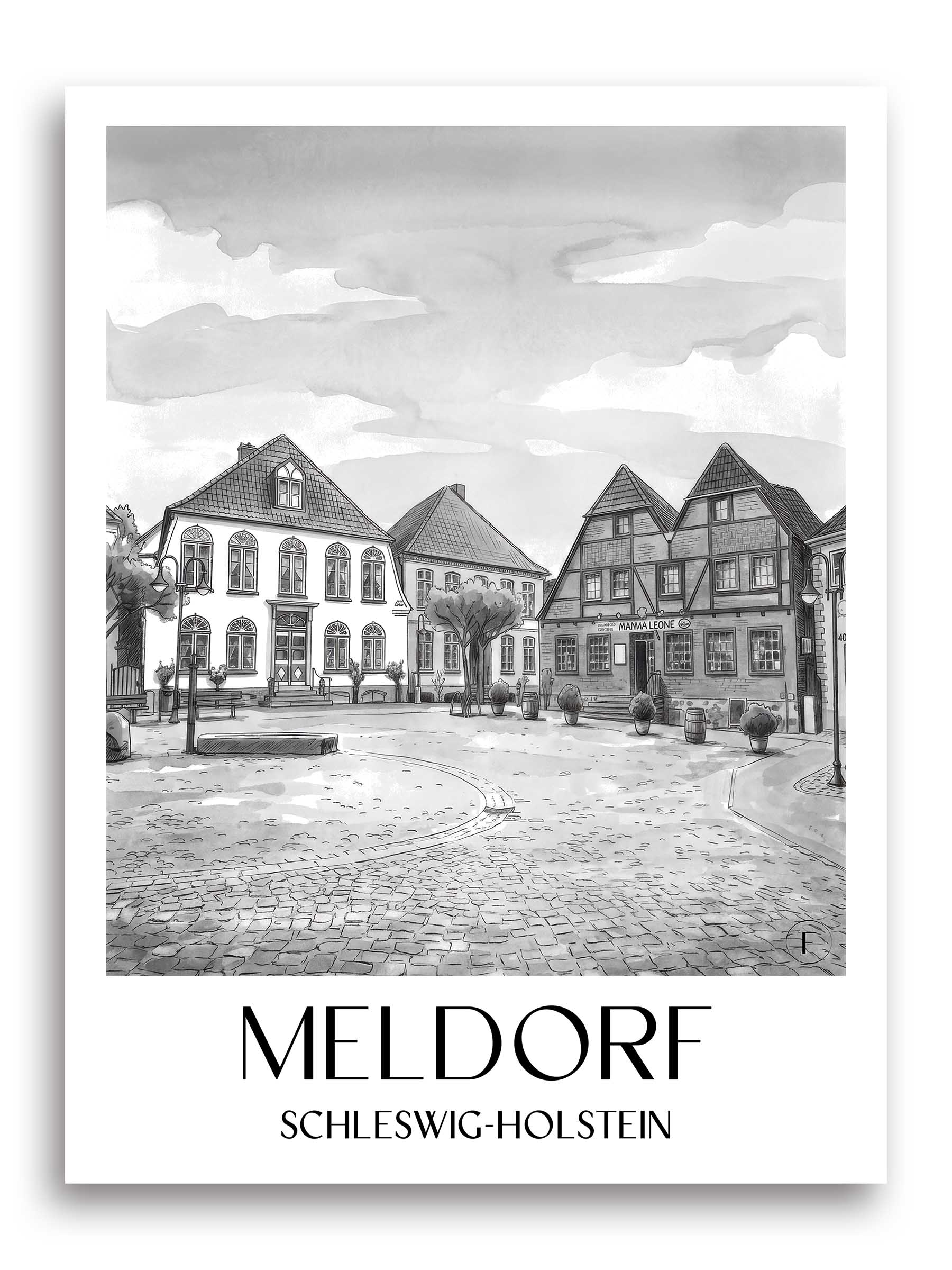 meldorf-schleswig-holstein-deutschland-poster-aquarell-schwarz-weiss