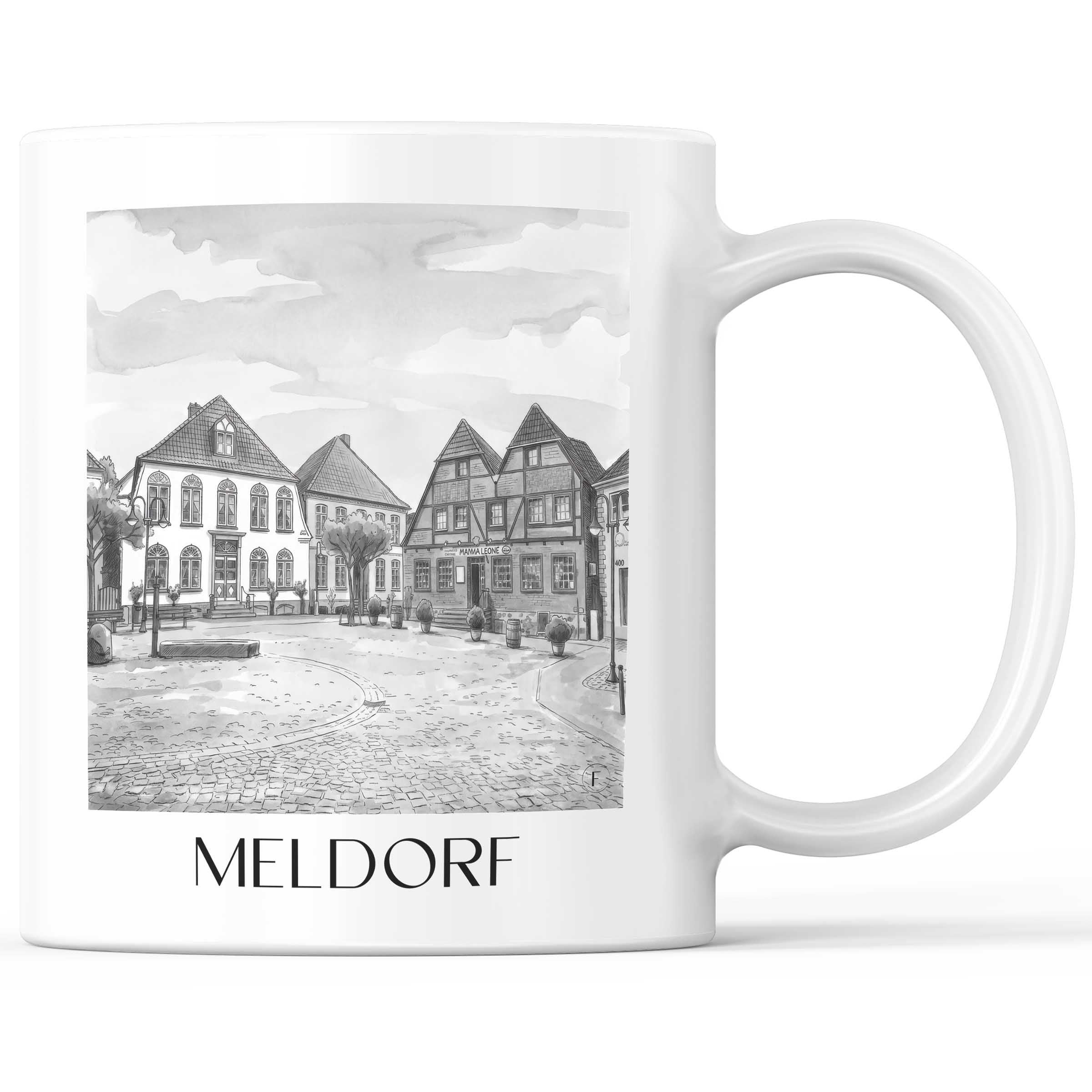 Meldorf Kaffeebecher - Schleswig-Holstein - Deutschland Becher - Kaffeetasse im Aquarell Schwarz-Weiß Stil