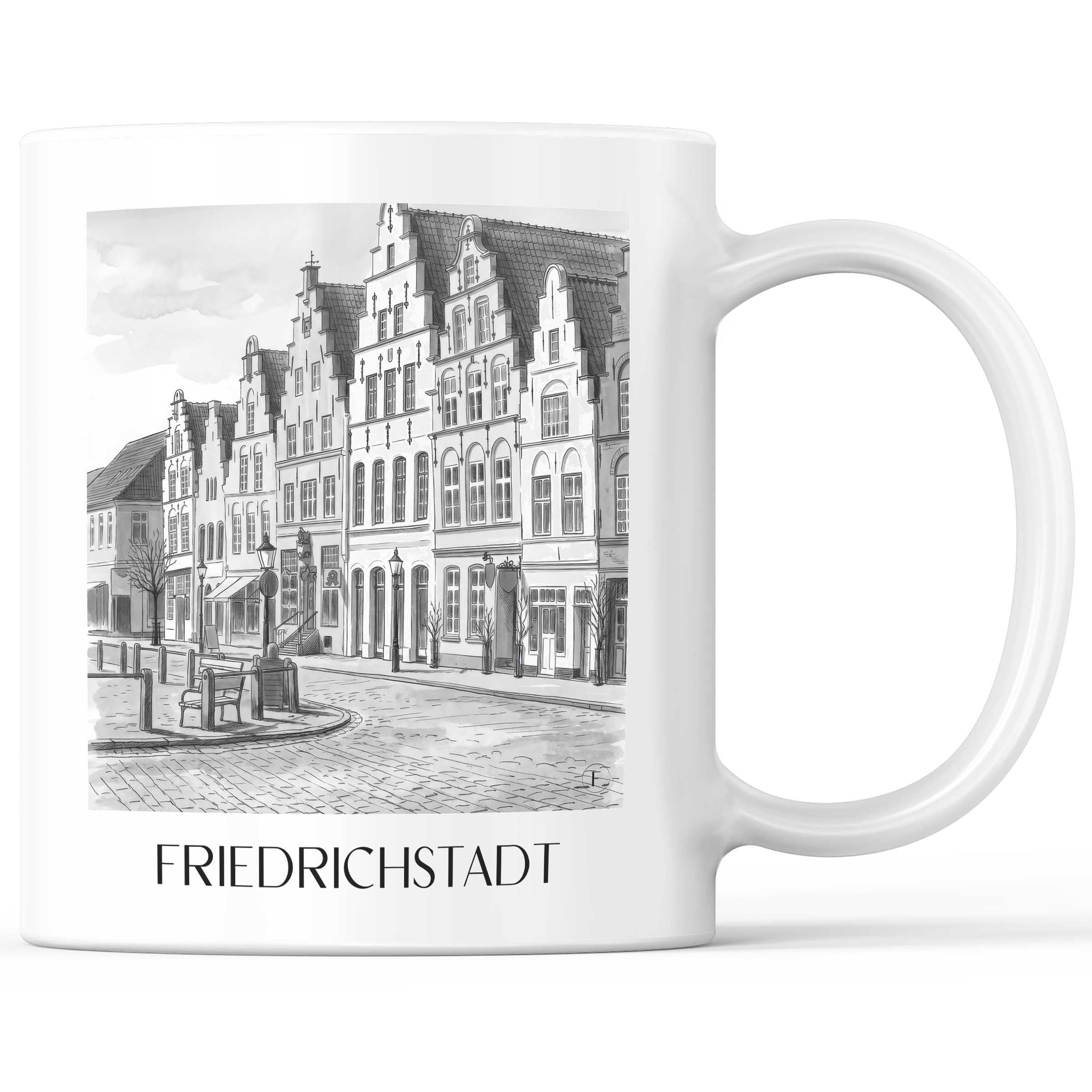 Friedrichstadt Kaffeebecher - Schleswig - Deutschland Becher - Kaffeetasse im Aquarell Schwarz-Weiß Stil