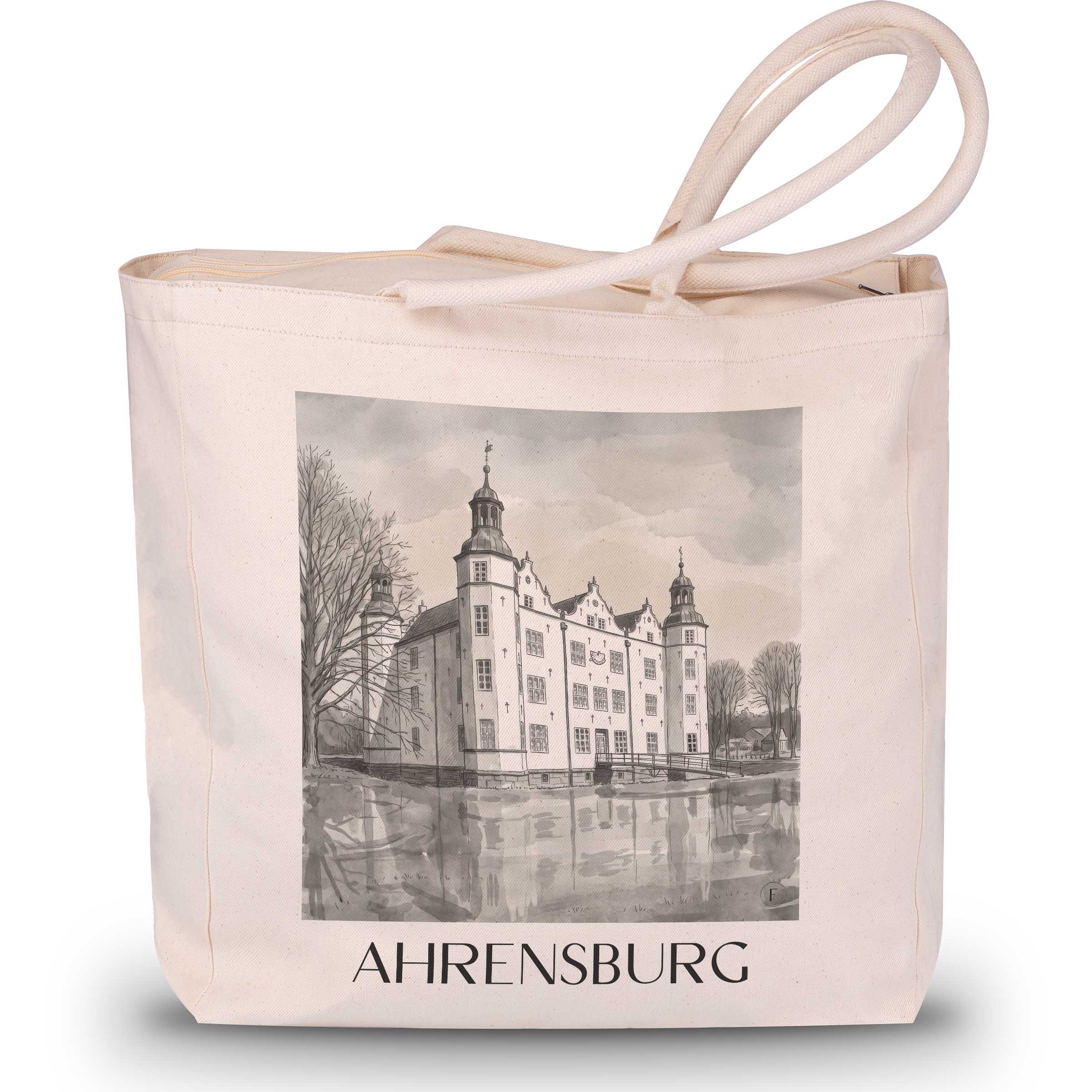 Ahrensburg Shopping Tasche - Schleswig-Holstein - Deutschland Tote Bag - Einkaufstasche im Aquarell Schwarz-Weiß Stil