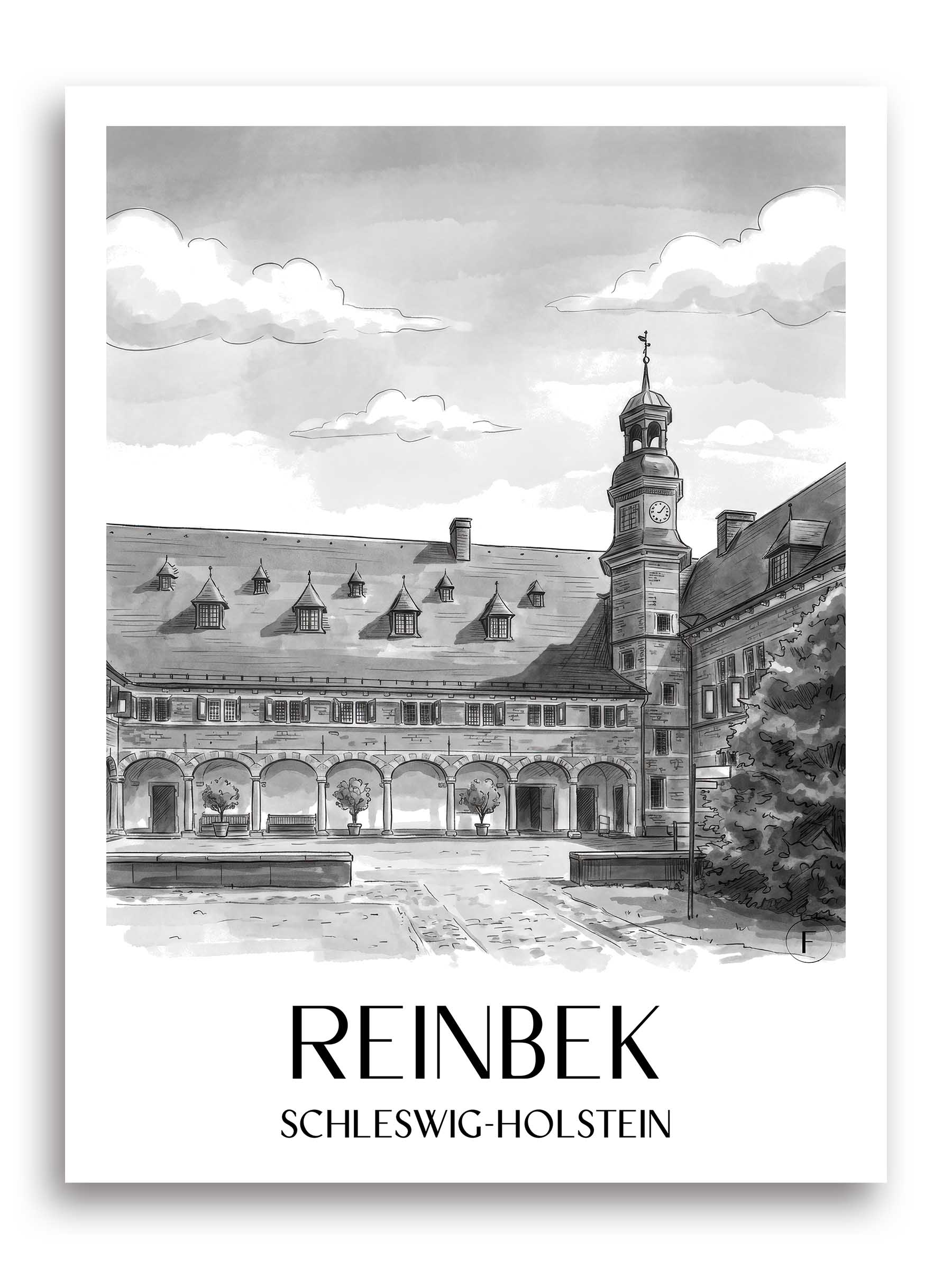 reinbek-schleswig-holstein-deutschland-poster-aquarell-schwarz-weiss