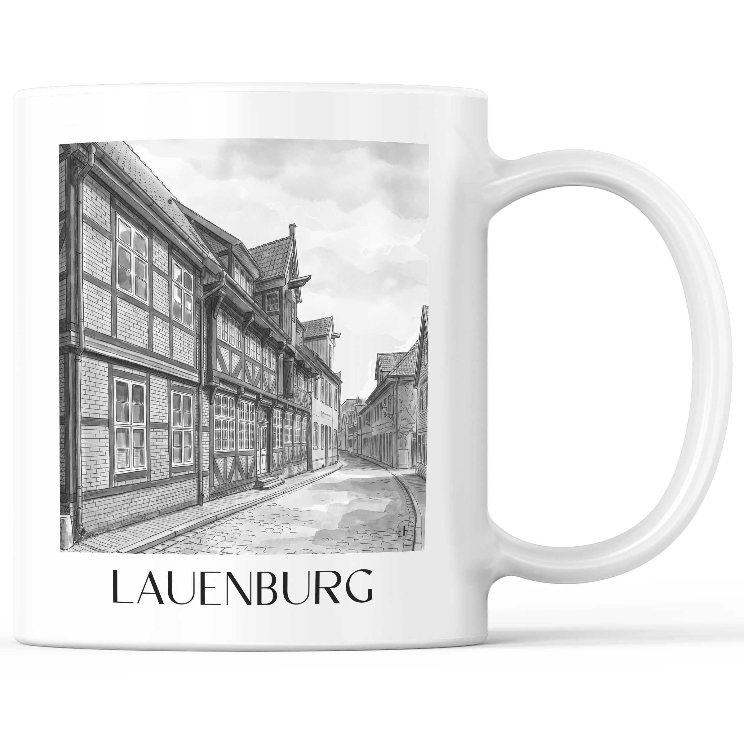 lauenburg-schleswig-holstein-deutschland-kaffeebecher-aquarell-schwarz-weiss