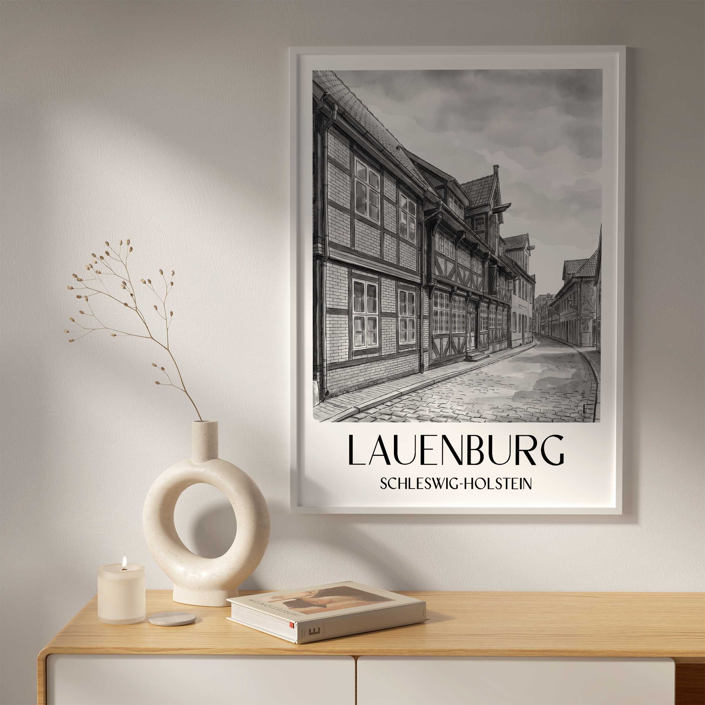 lauenburg-schleswig-holstein-deutschland-poster-aquarell-schwarz-weiss