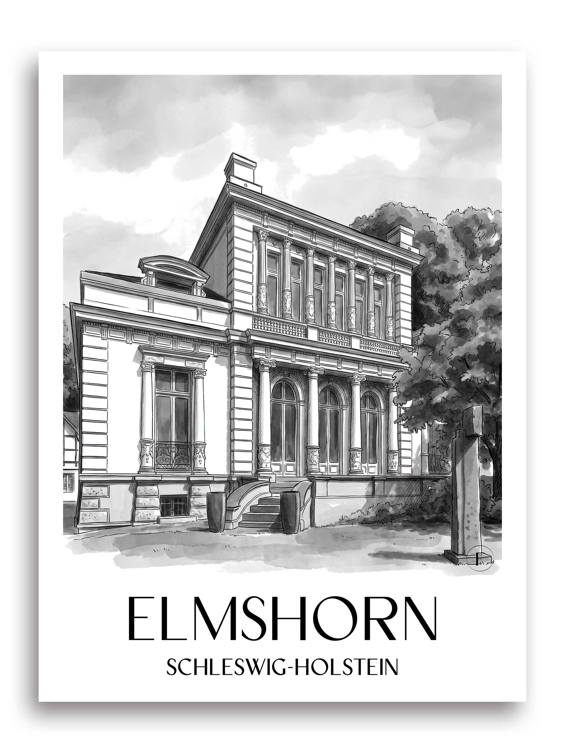 elmshorn-schleswig-holstein-deutschland-poster-aquarell-schwarz-weiss