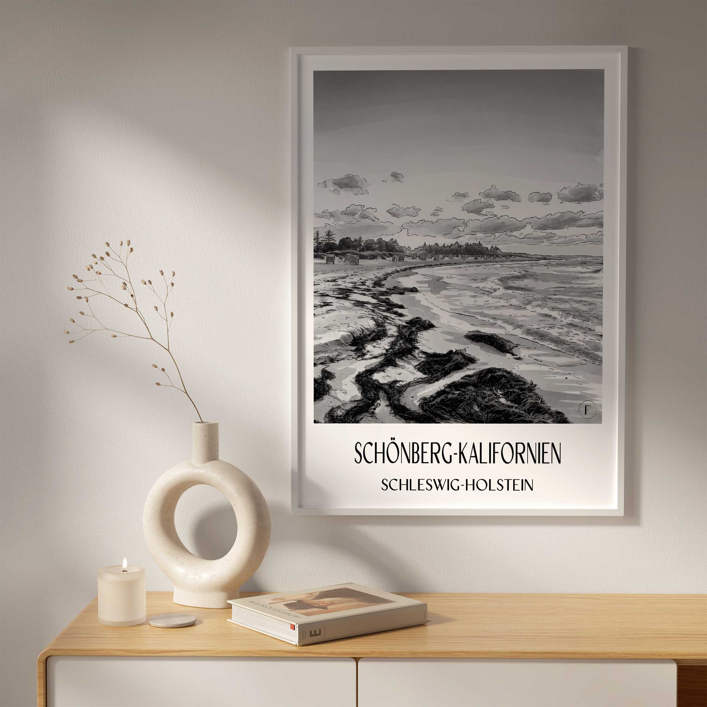 schönberg-kalifornien-schleswig-holstein-deutschland-poster-aquarell-schwarz-weiss