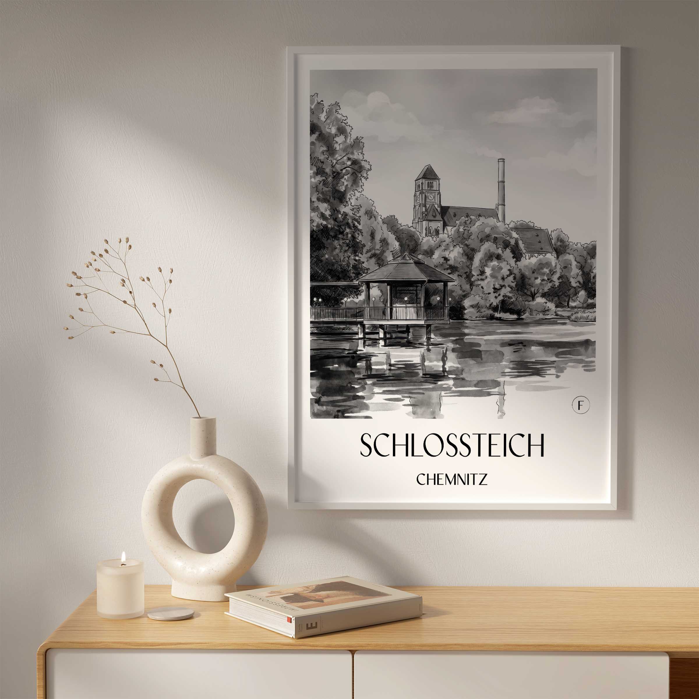schlossteich-chemnitz-deutschland-poster-aquarell-schwarz-weiss