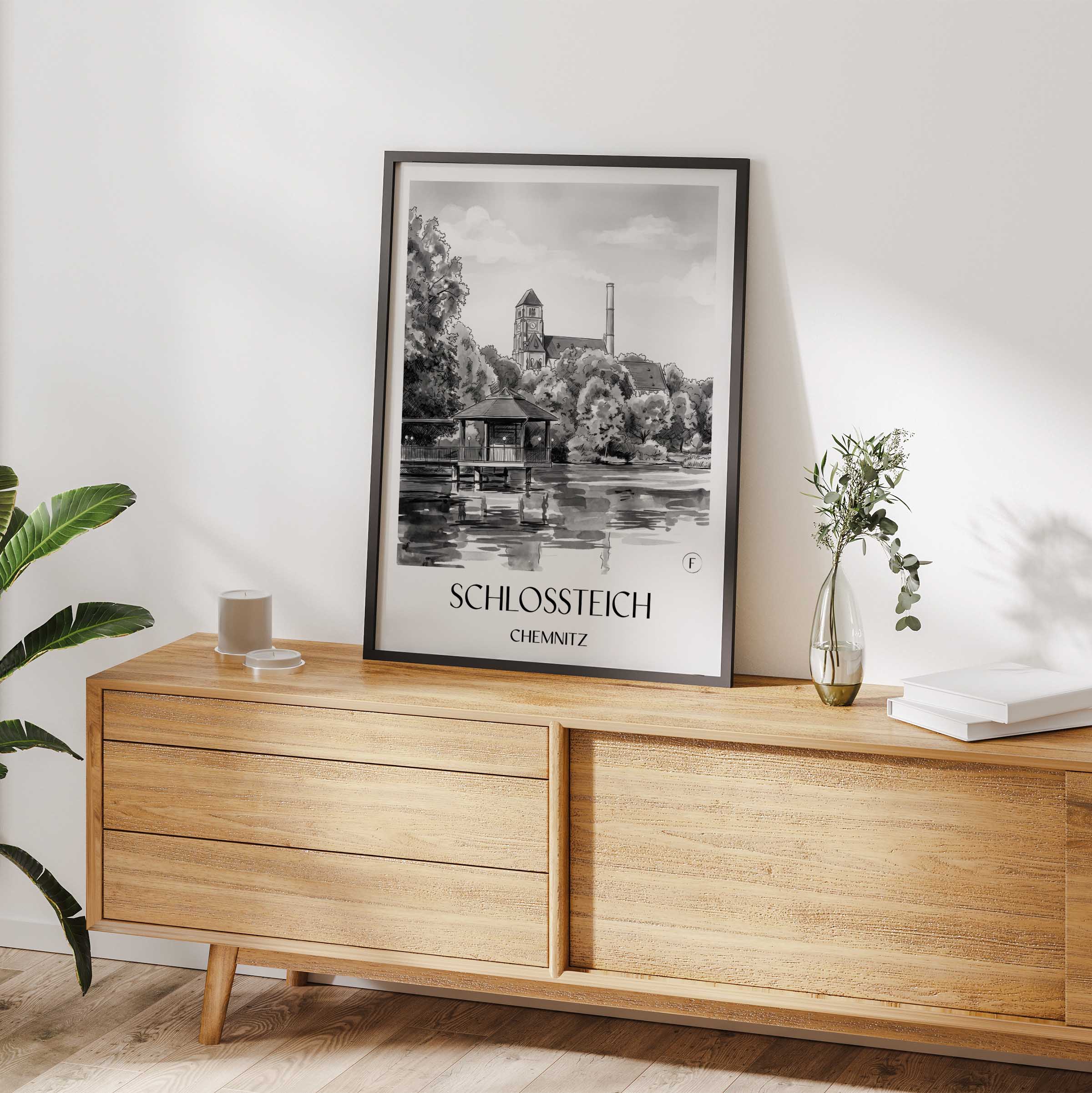 schlossteich-chemnitz-deutschland-poster-aquarell-schwarz-weiss