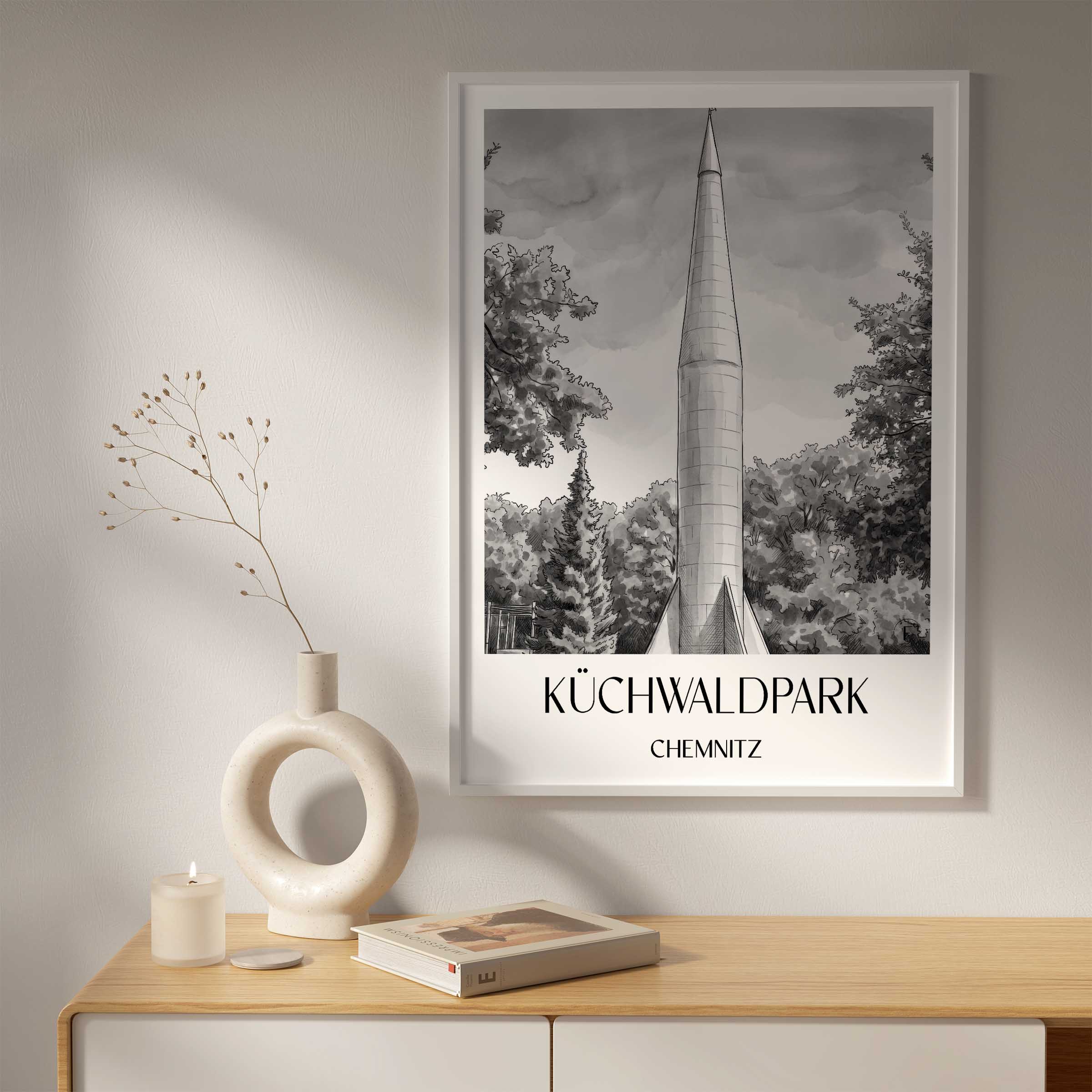 küchwaldpark-chemnitz-deutschland-poster-aquarell-schwarz-weiss