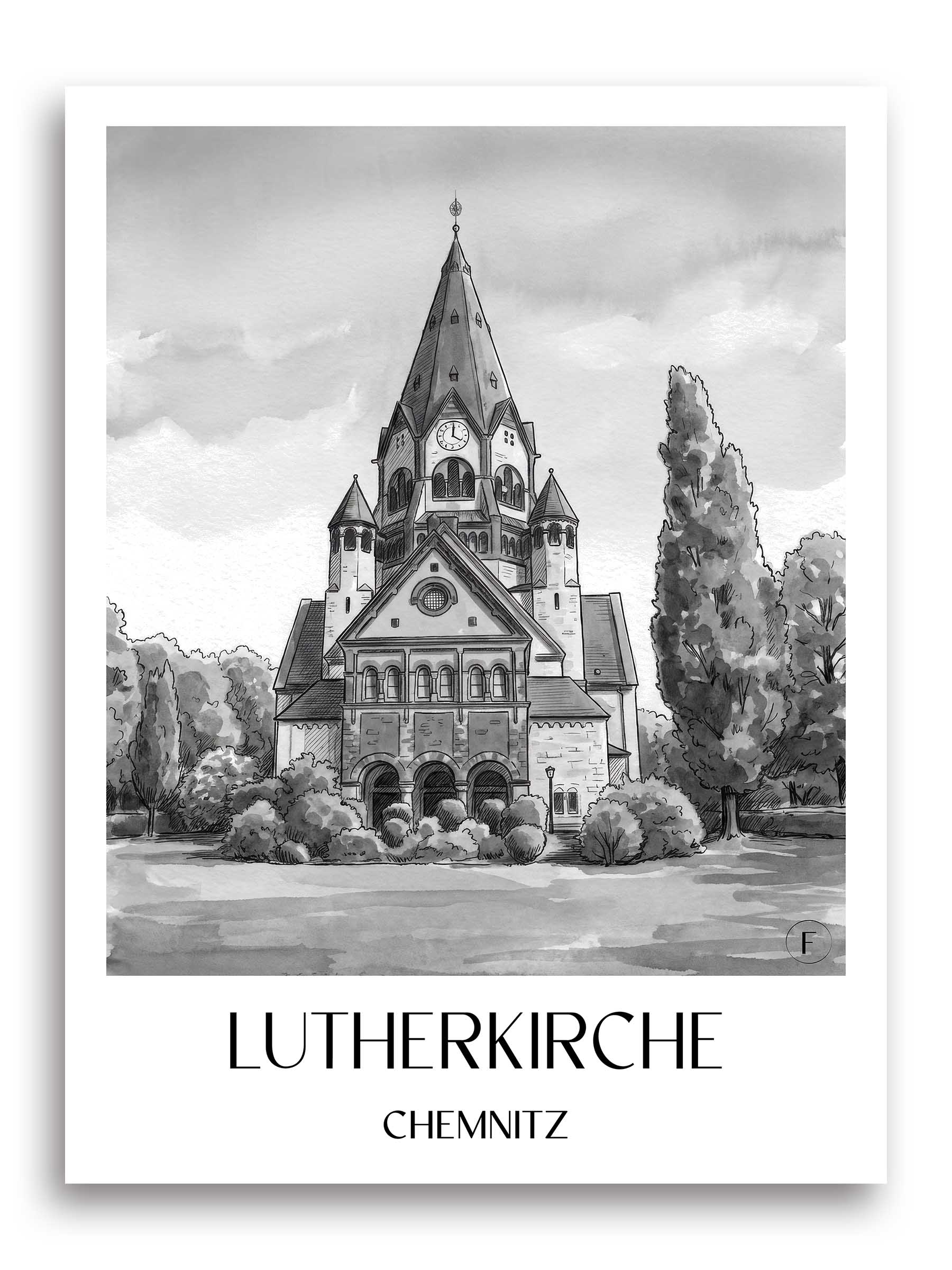 lutherkirche-chemnitz-deutschland-poster-aquarell-schwarz-weiss