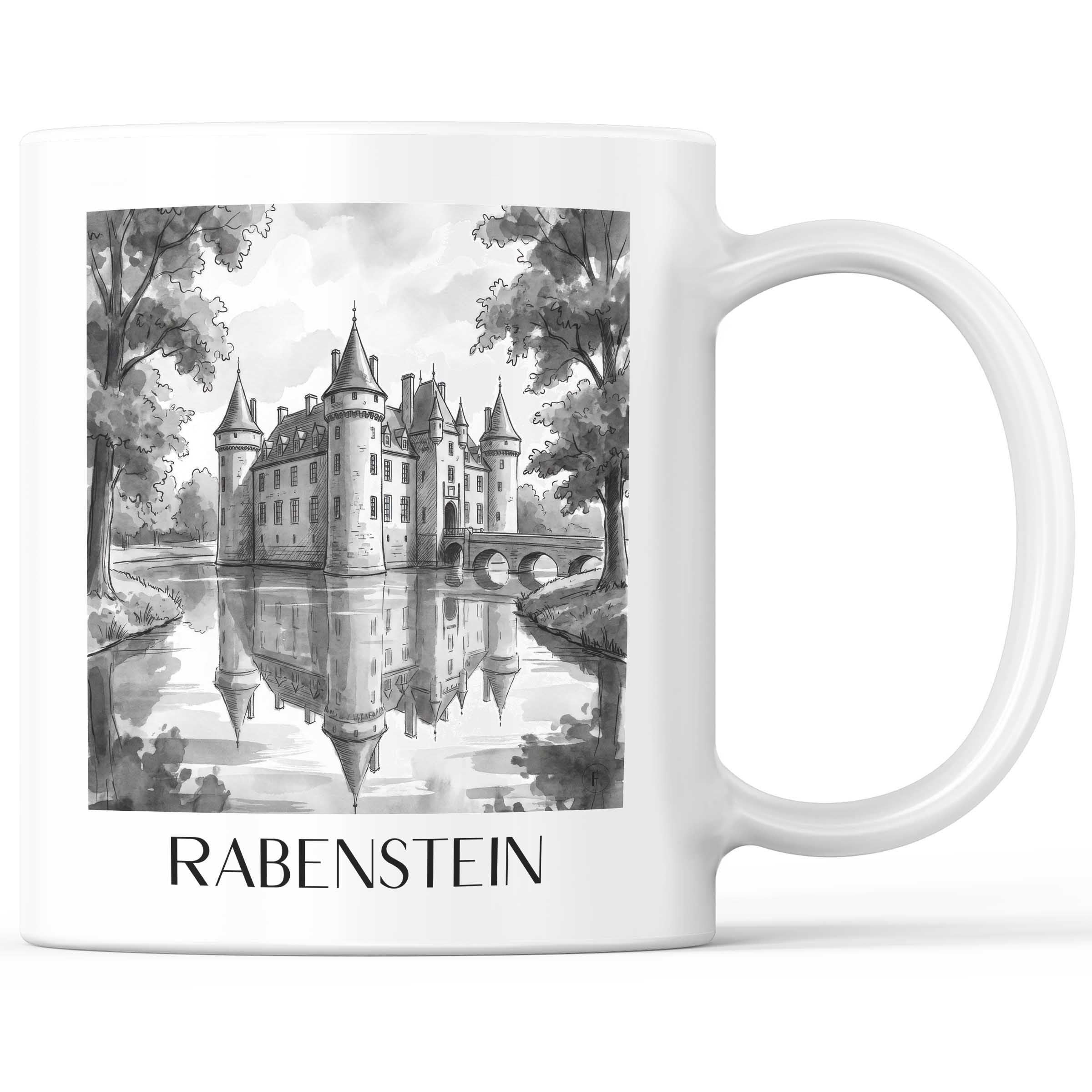 Rabenstein Kaffeebecher - Erzgebirge - Deutschland Becher - Kaffeetasse im Aquarell Schwarz-Weiß Stil