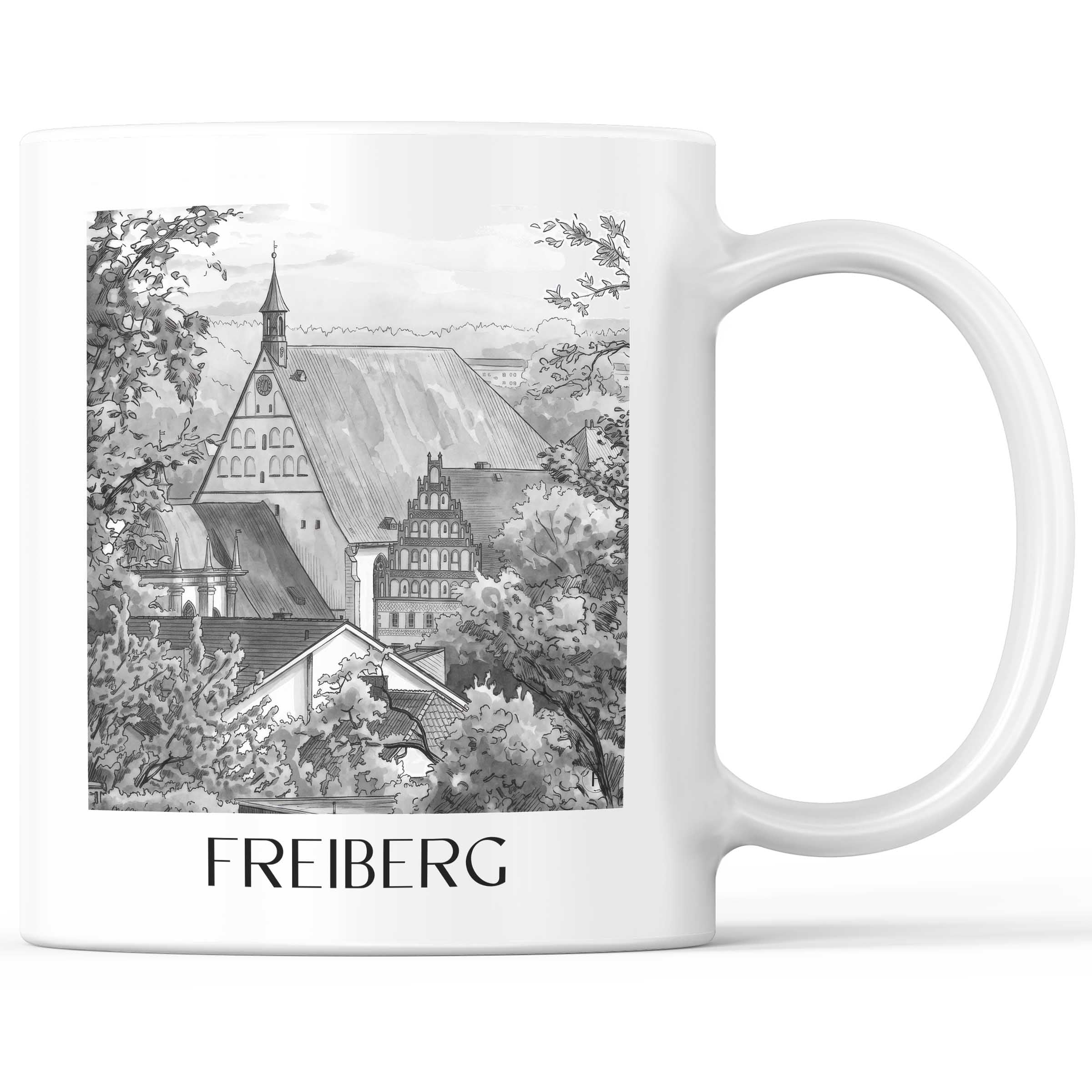 freiberg-erzgebirge-deutschland-kaffeebecher-aquarell-schwarz-weiss