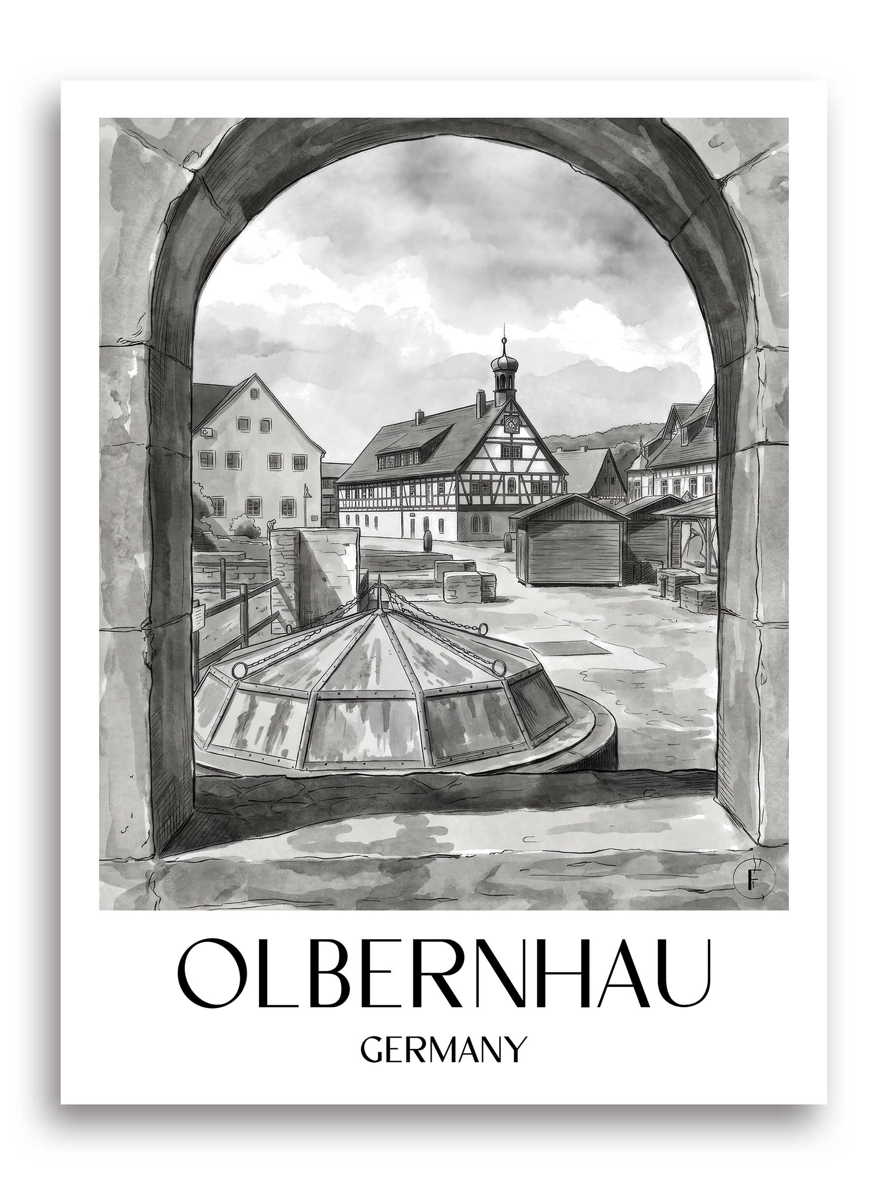 Olbernhau Poster - Erzgebirge - Germany Art Print - Watercolor Black and White from A4 to A1