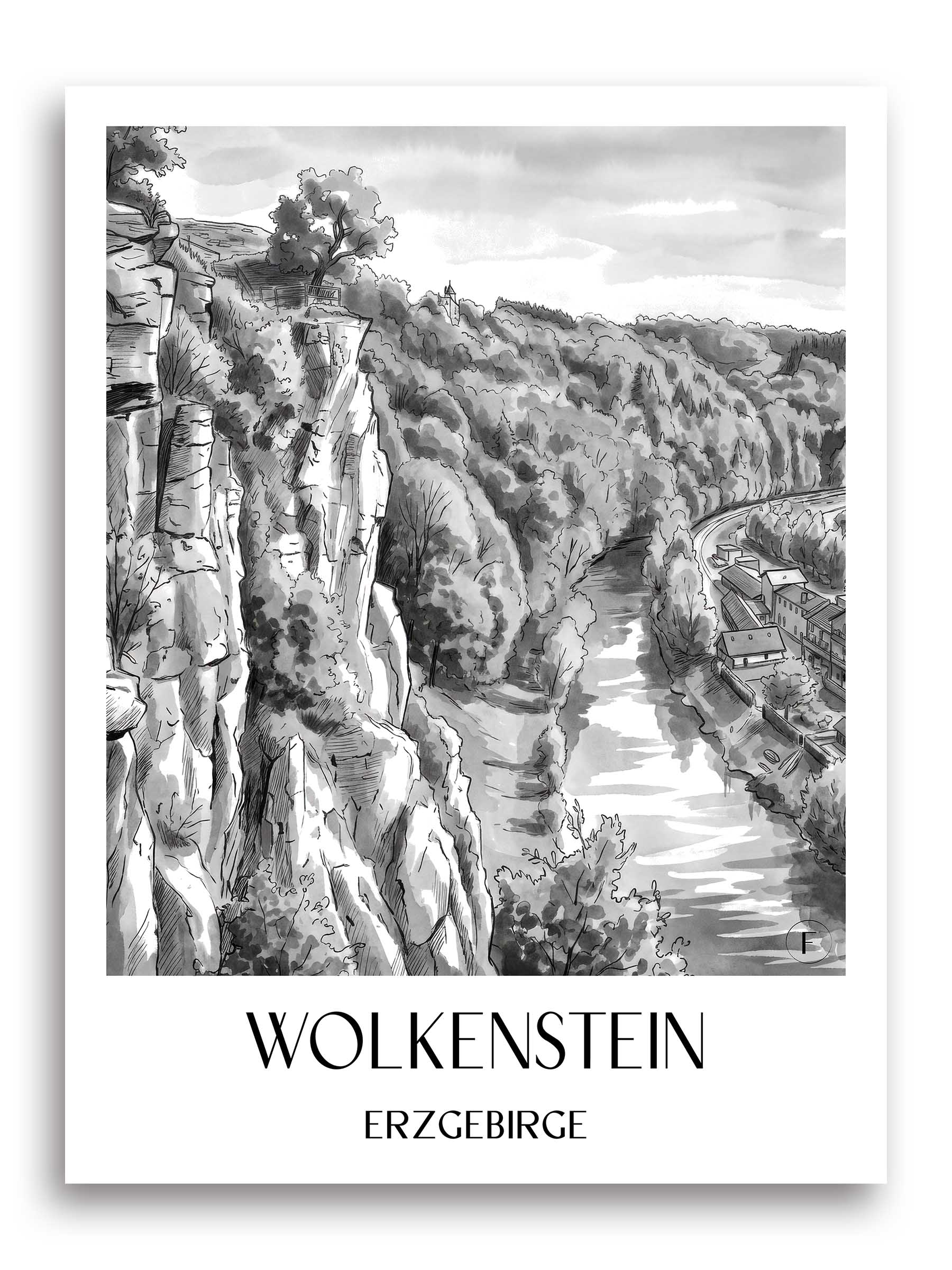 wolkenstein-erzgebirge-deutschland-poster-aquarell-schwarz-weiss