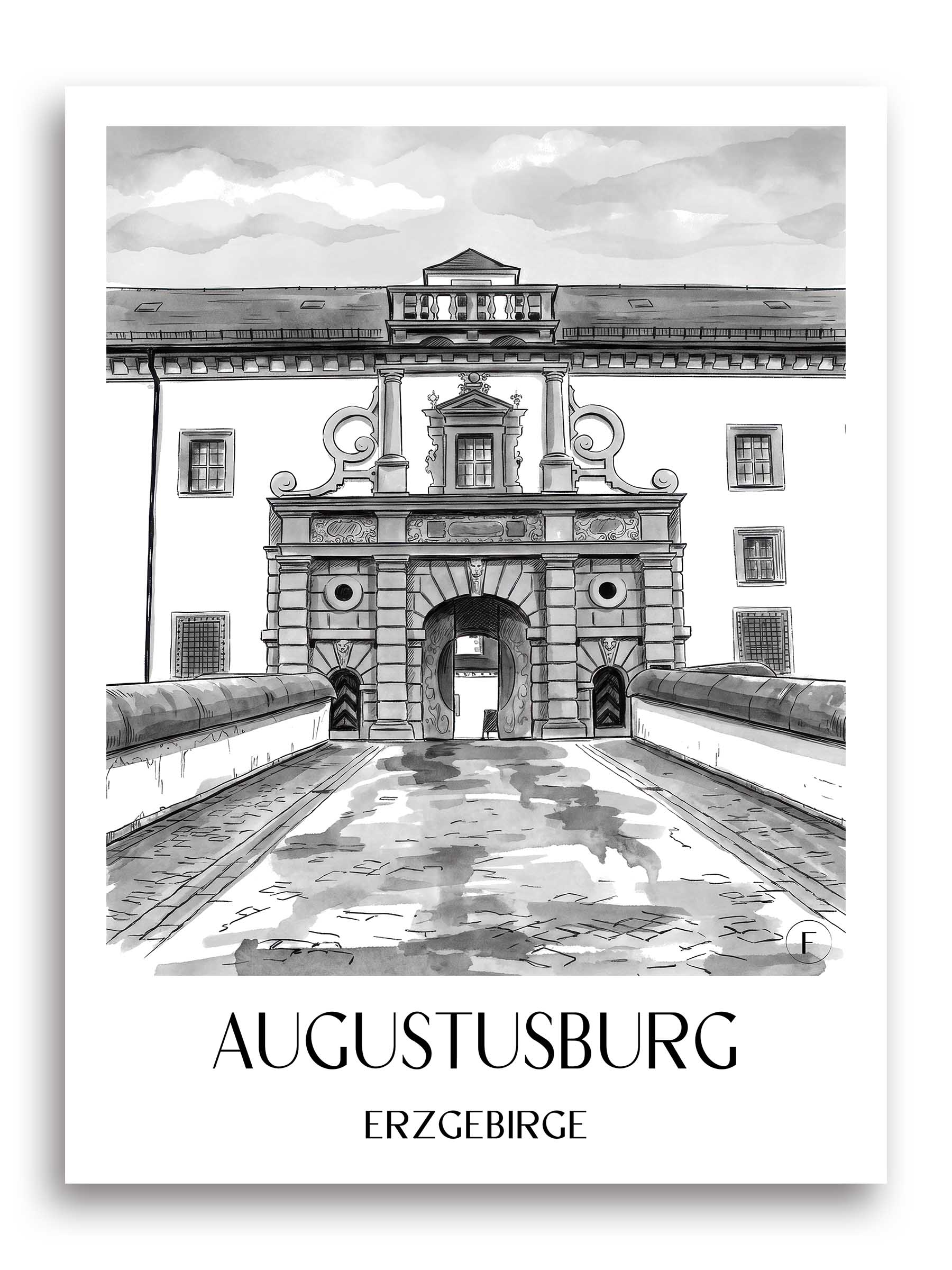 augustusburg-erzgebirge-deutschland-poster-aquarell-schwarz-weiss