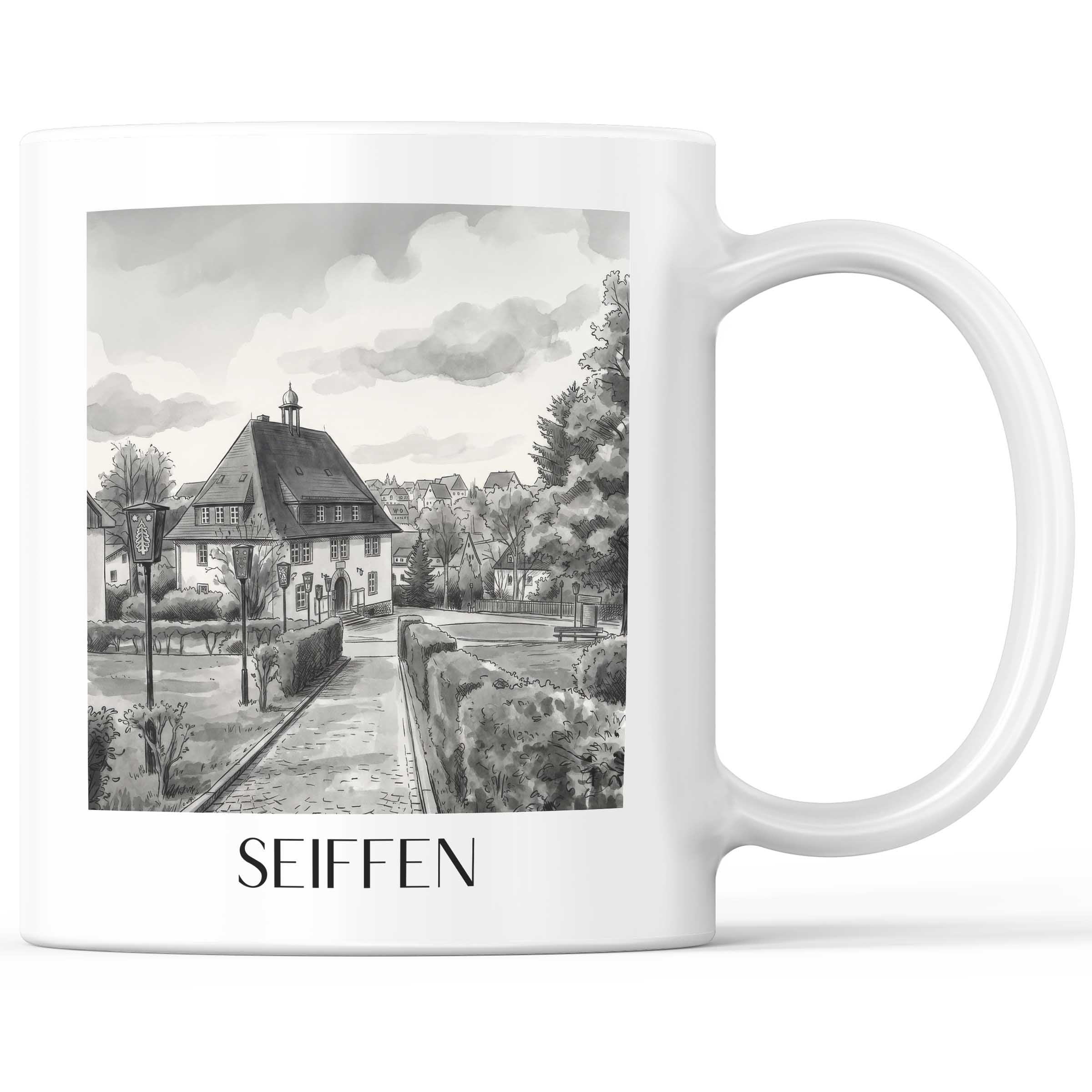 seiffen-erzgebirge-deutschland-kaffeebecher-aquarell-schwarz-weiss