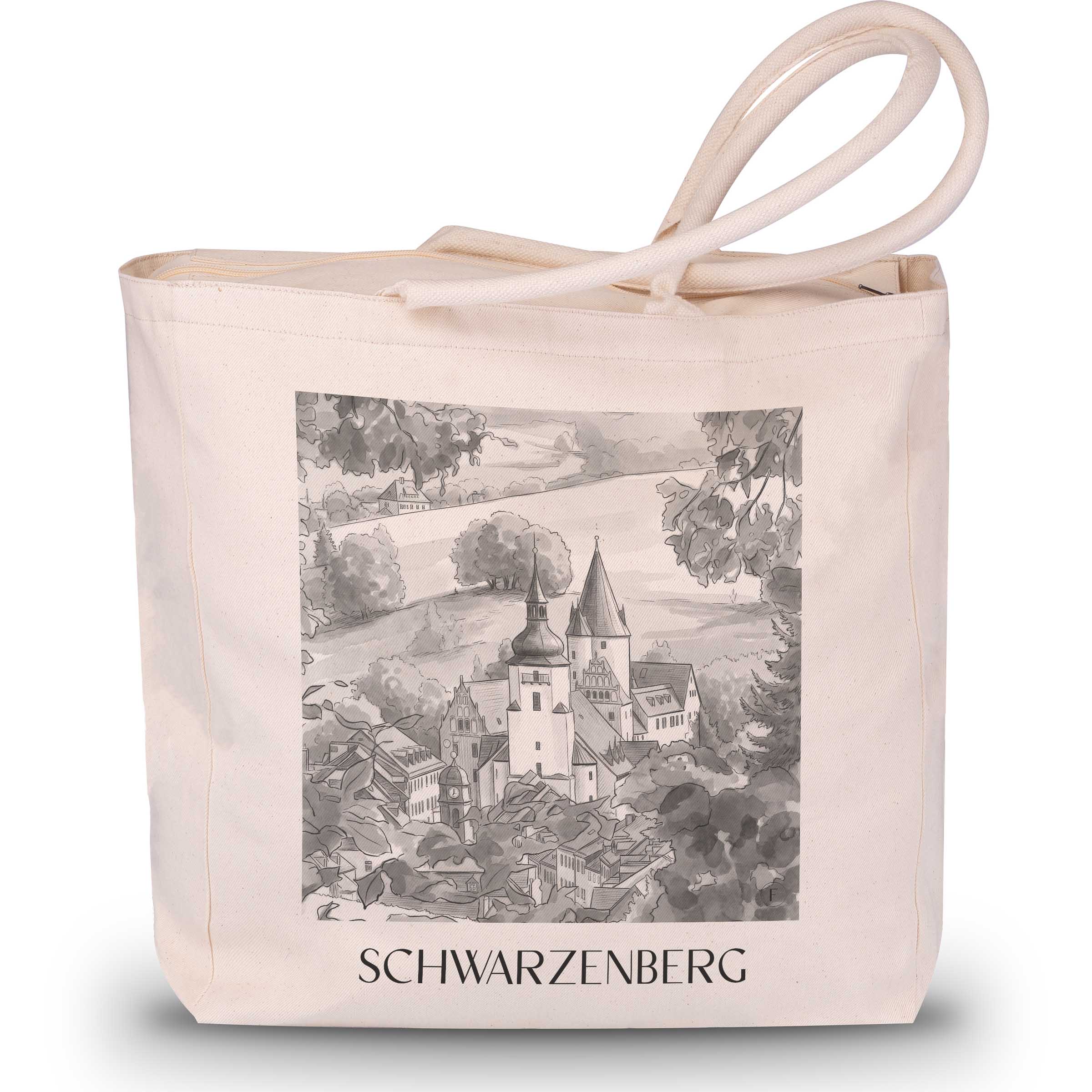schwarzenberg-erzgebirge-deutschland-einkaufstasche-aquarell-schwarz-weiss