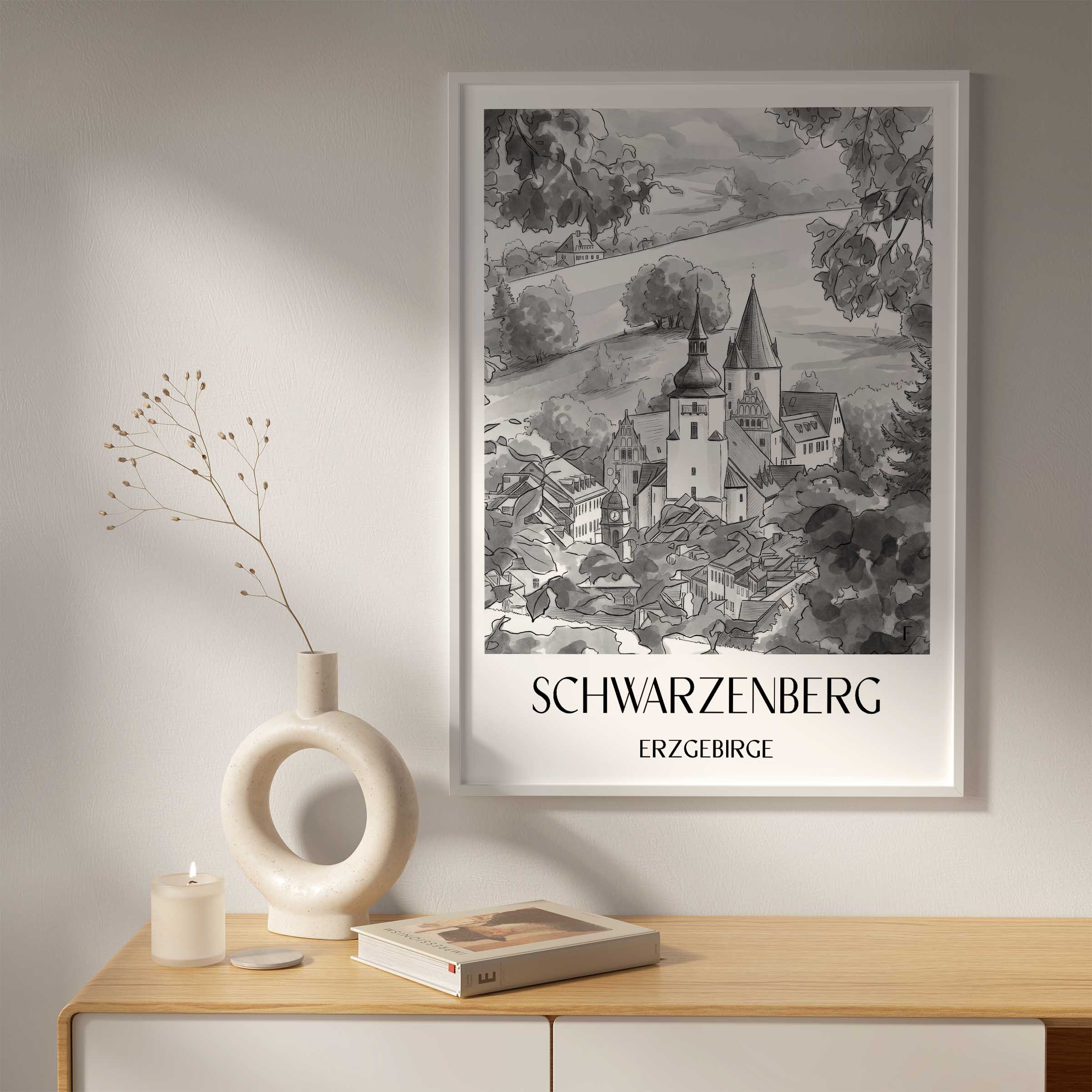 schwarzenberg-erzgebirge-deutschland-poster-aquarell-schwarz-weiss