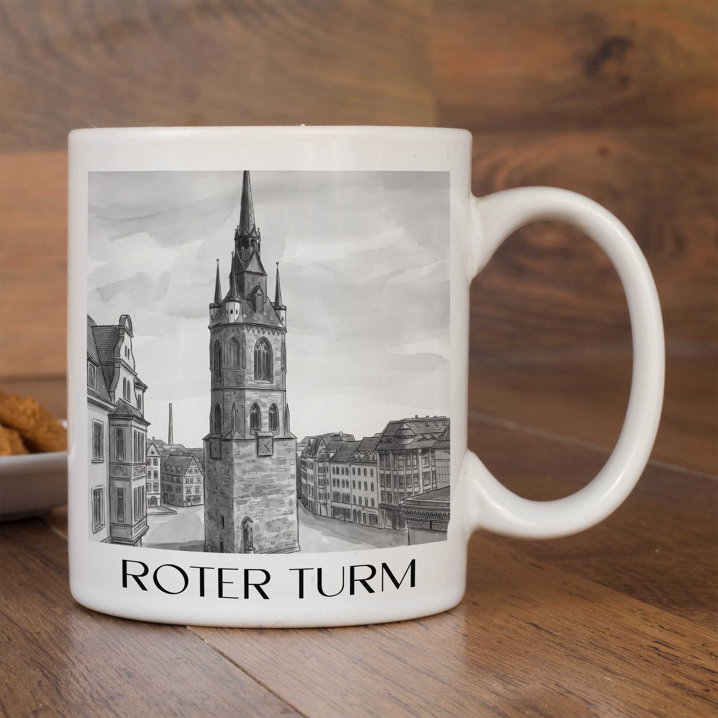 roter-turm-halle-deutschland-kaffeebecher-aquarell-schwarz-weiss