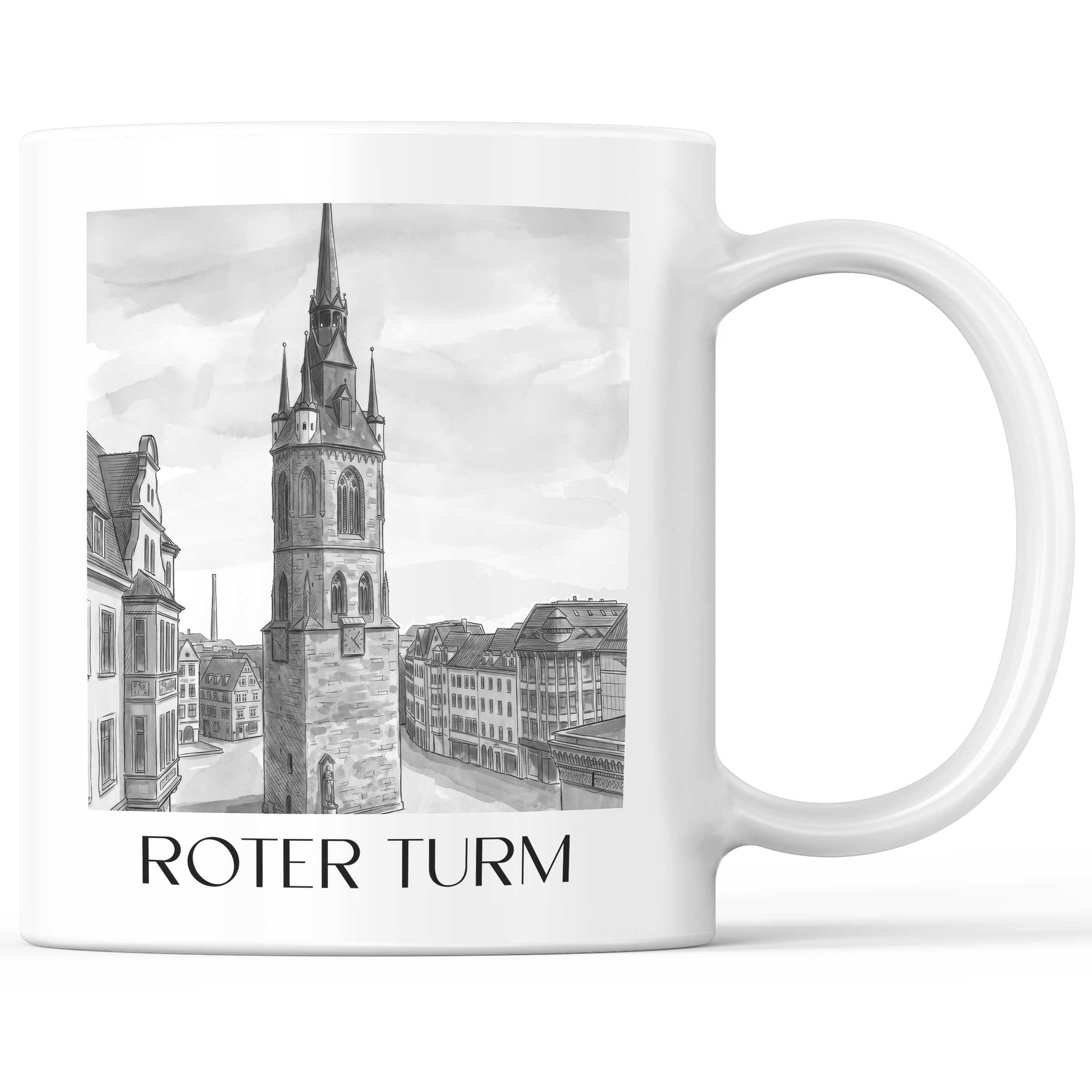 roter-turm-halle-deutschland-kaffeebecher-aquarell-schwarz-weiss