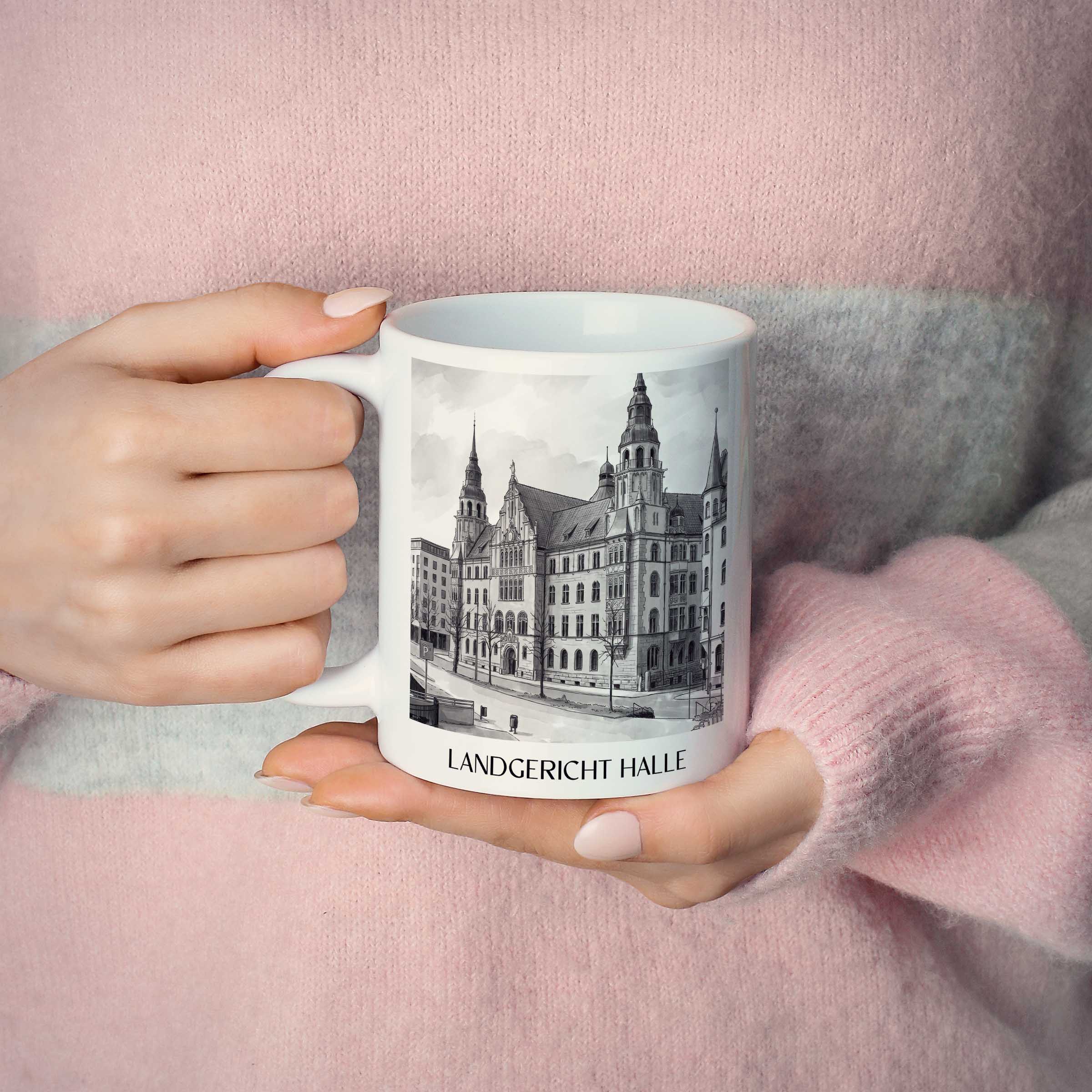 landgericht-halle-deutschland-kaffeebecher-aquarell-schwarz-weiss