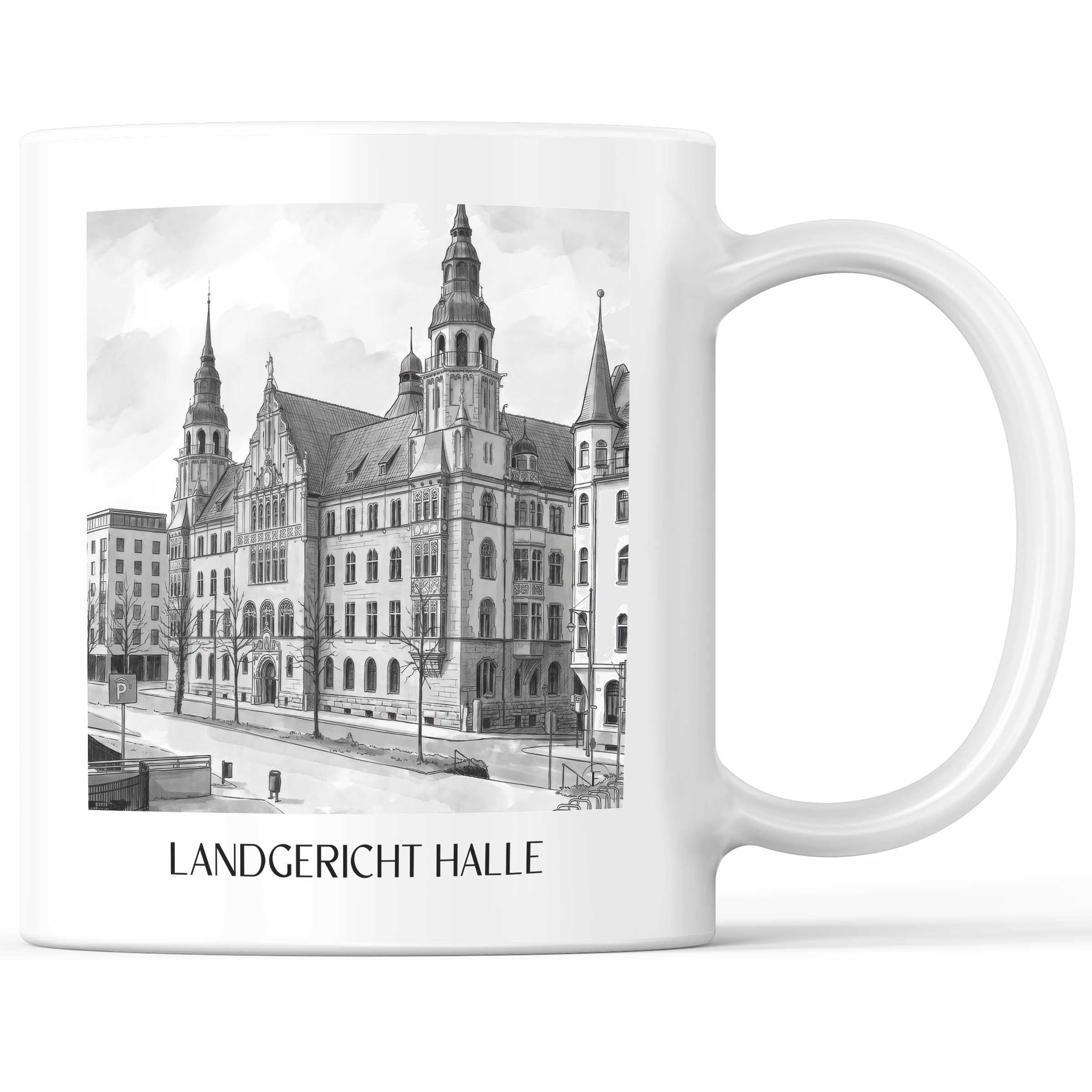 landgericht-halle-deutschland-kaffeebecher-aquarell-schwarz-weiss