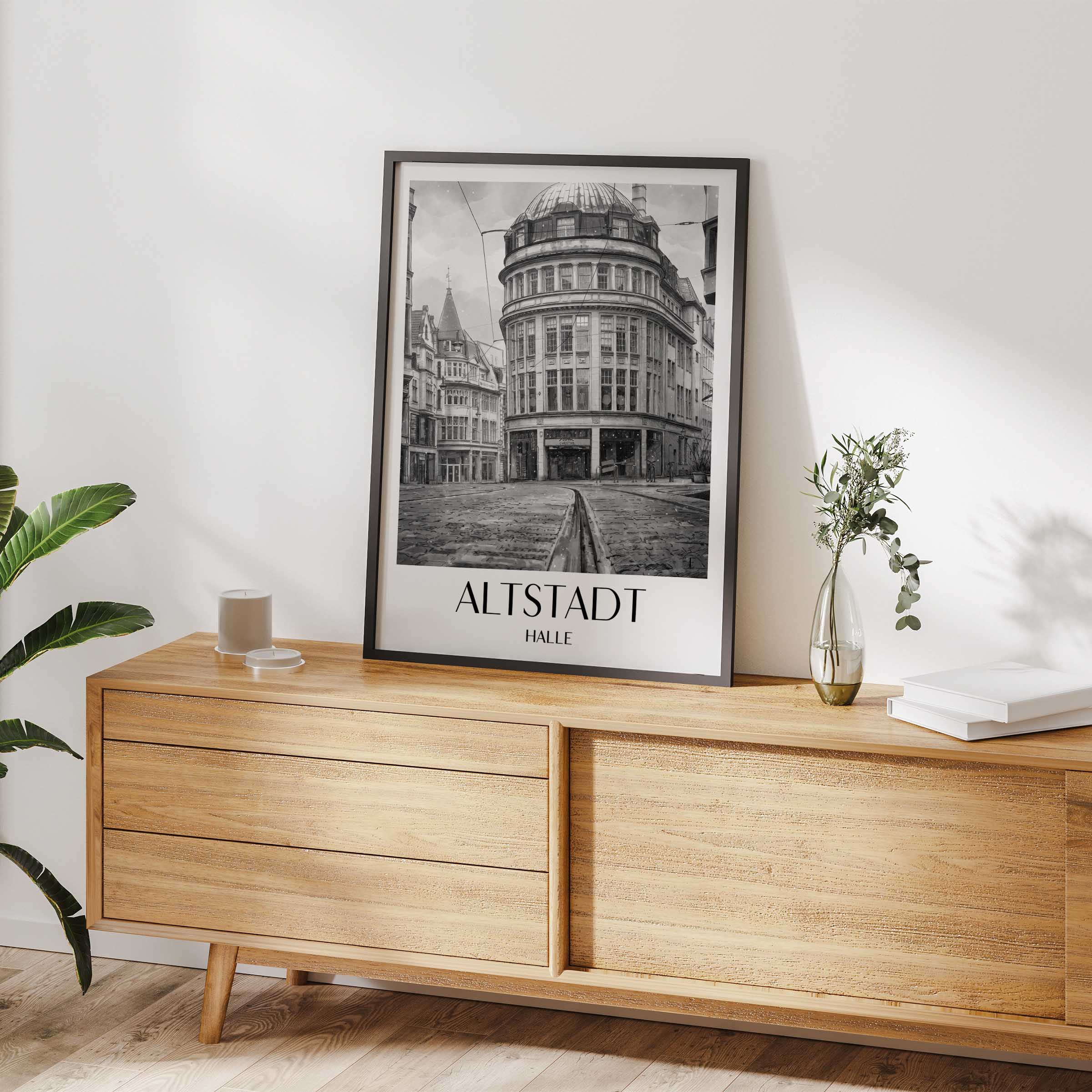altstadt-halle-deutschland-poster-aquarell-schwarz-weiss