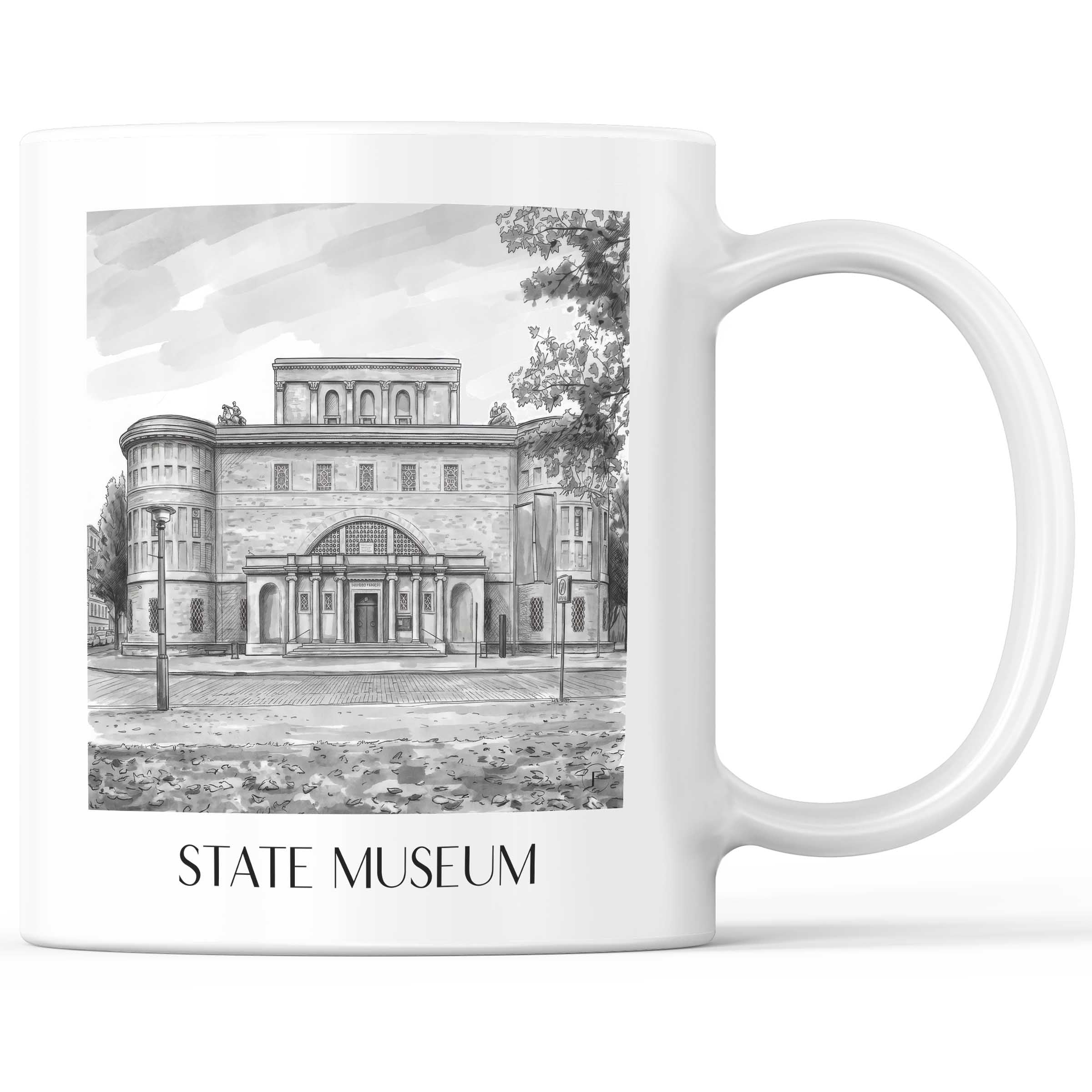 Landesmuseum Kaffeebecher - Halle - Deutschland Becher - Kaffeetasse im Aquarell Schwarz-Weiß Stil