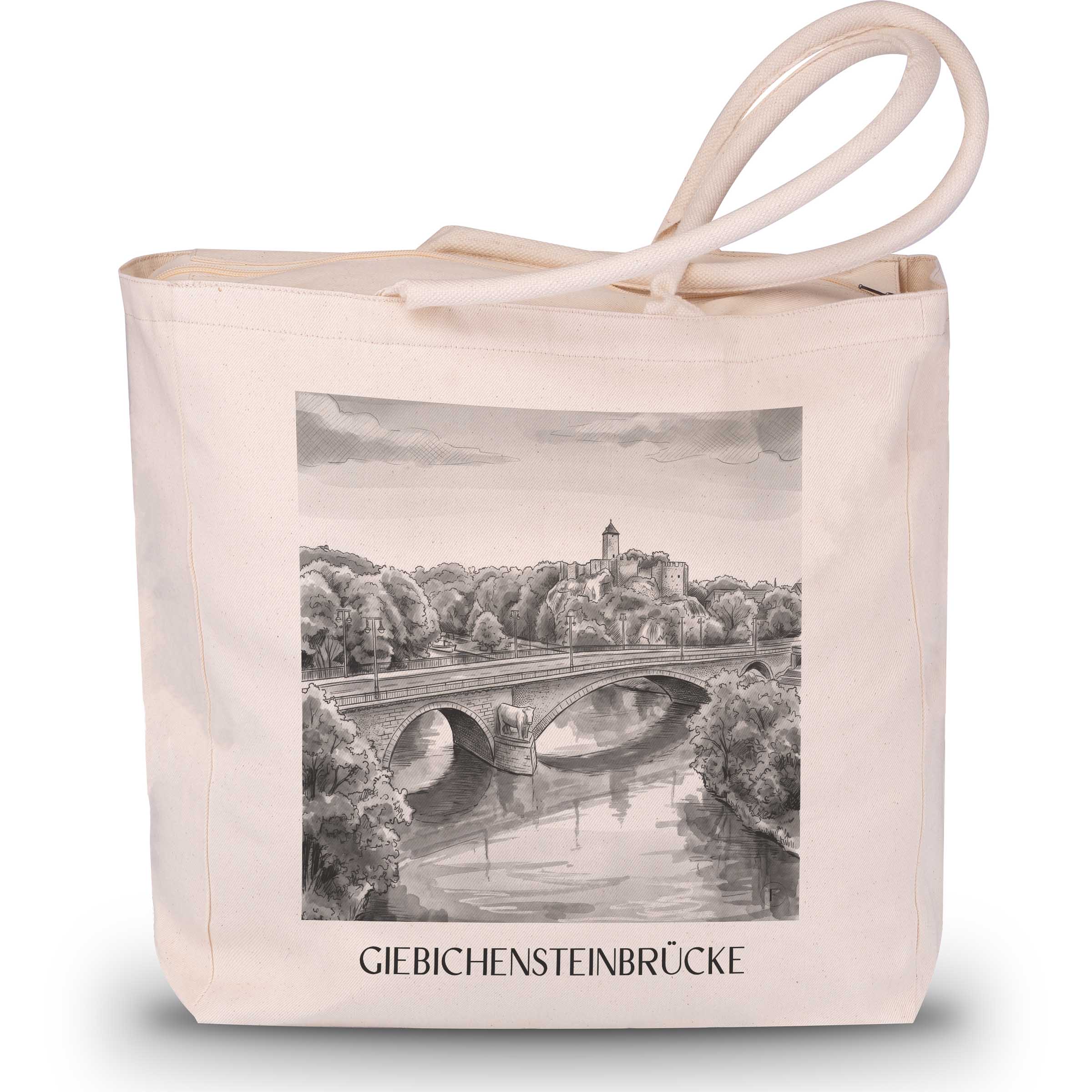 giebichensteinbrücke-halle-deutschland-einkaufstasche-aquarell-schwarz-weiss
