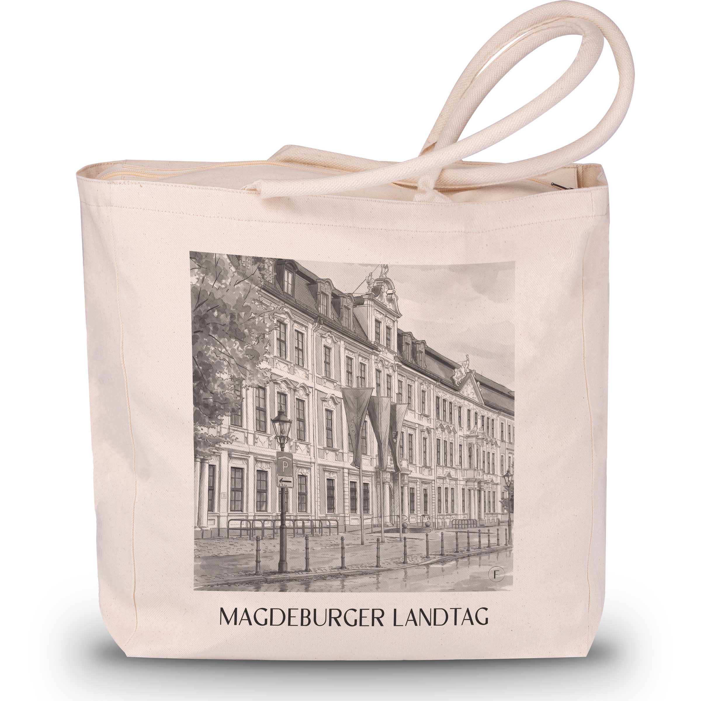 landtag-magdeburg-deutschland-einkaufstasche-aquarell-schwarz-weiss