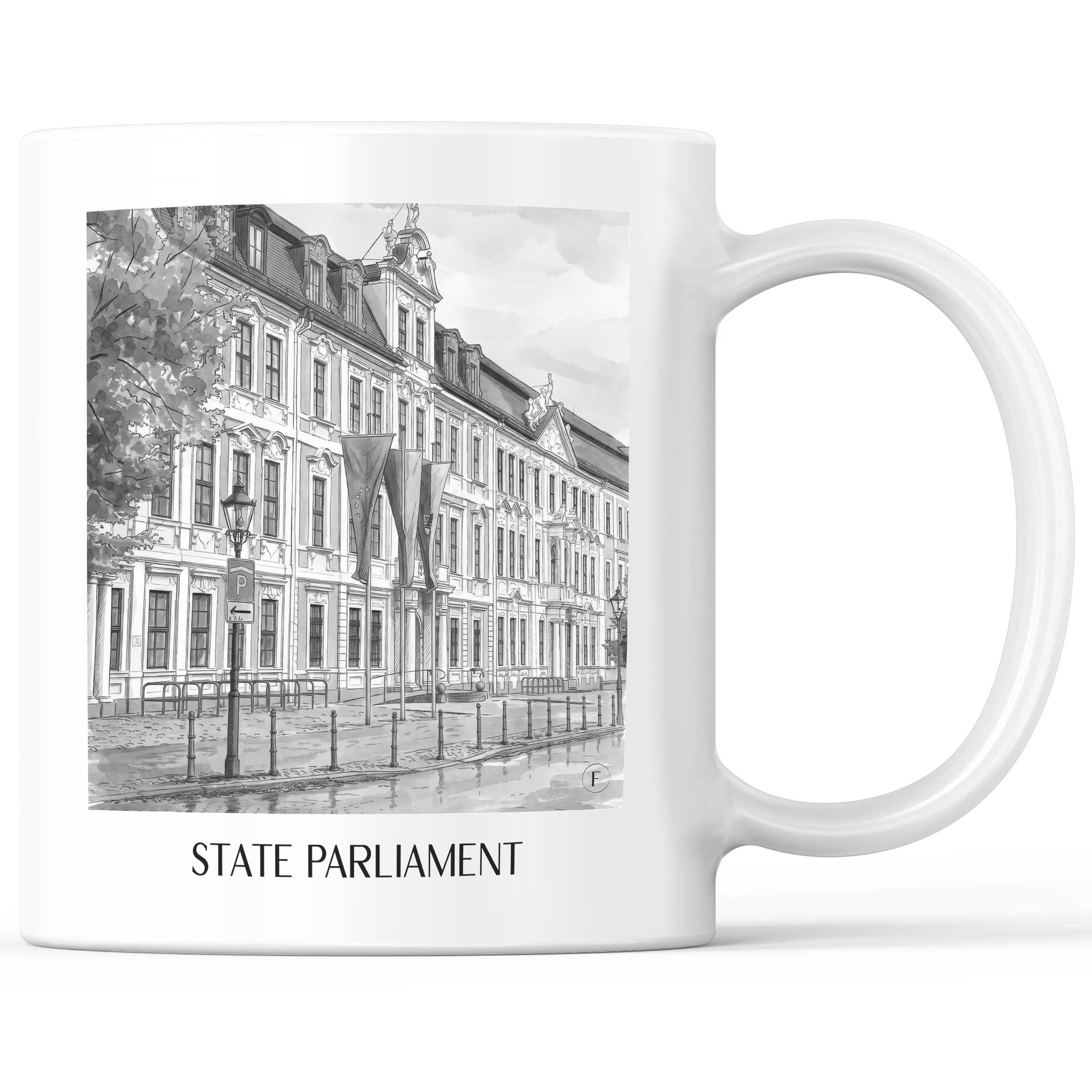Landtag Kaffeebecher - Magdeburg - Deutschland Becher - Kaffeetasse im Aquarell Schwarz-Weiß Stil
