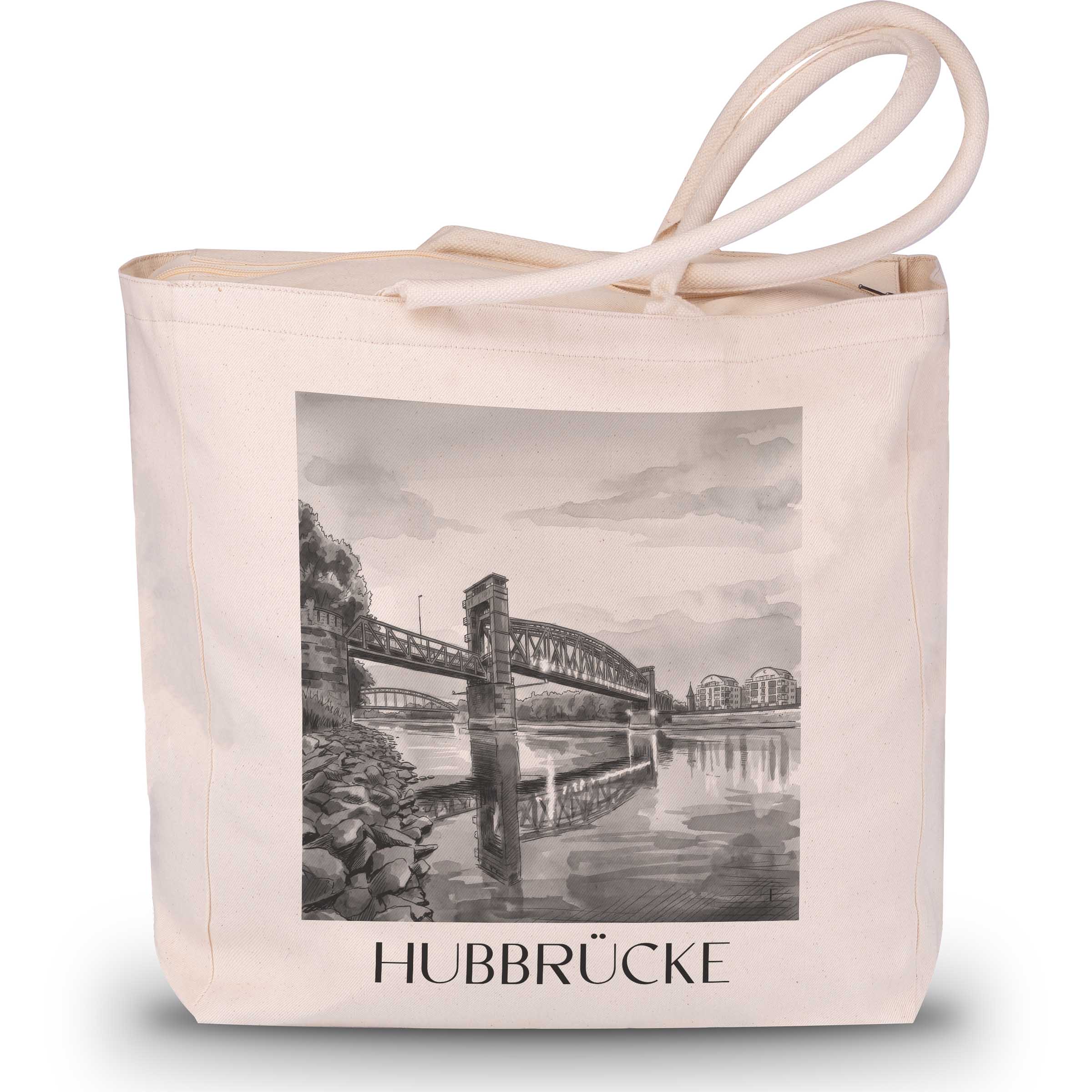 hubbrücke-magdeburg-deutschland-einkaufstasche-aquarell-schwarz-weiss