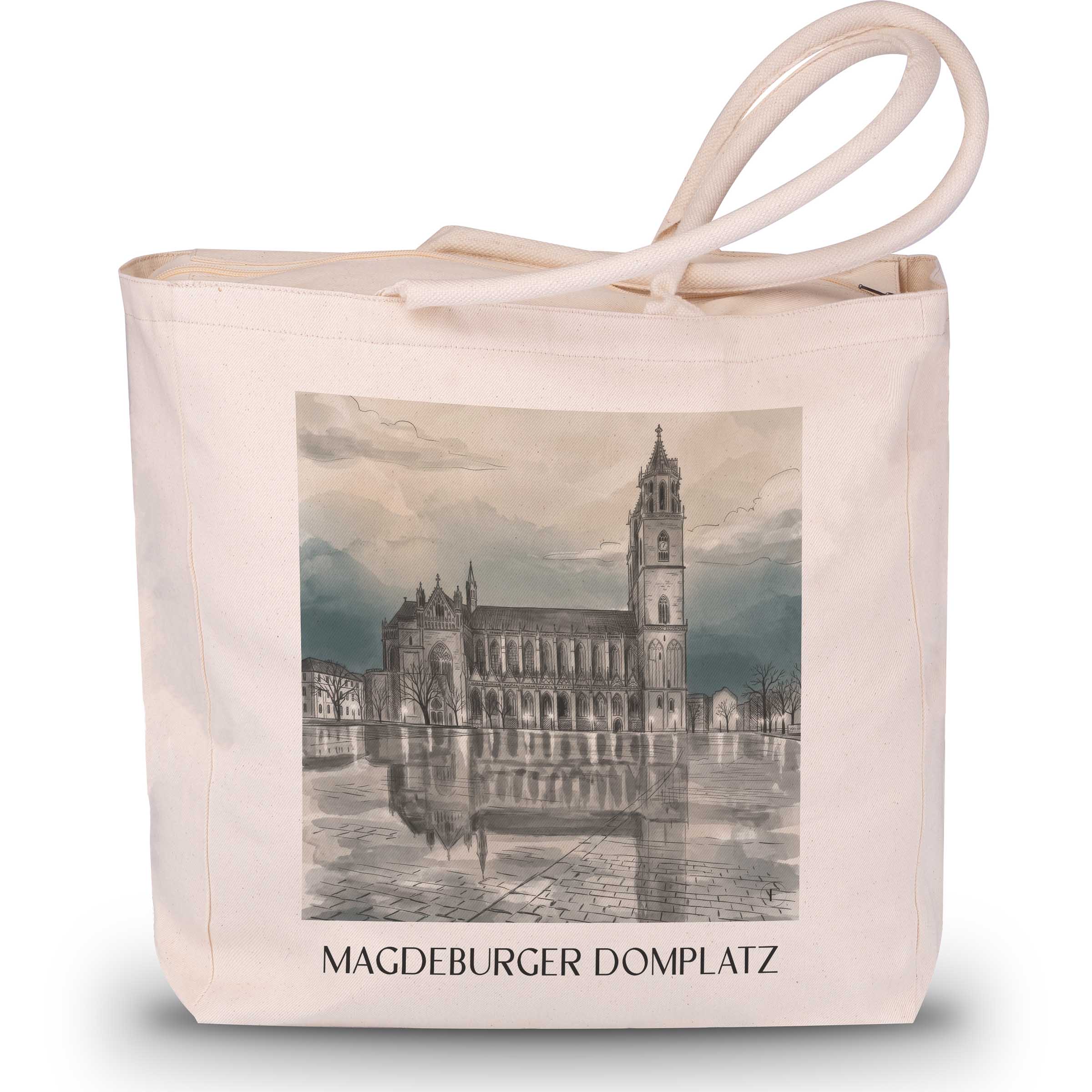 domplatz-magdeburg-deutschland-einkaufstasche-aquarell-schwarz-weiss