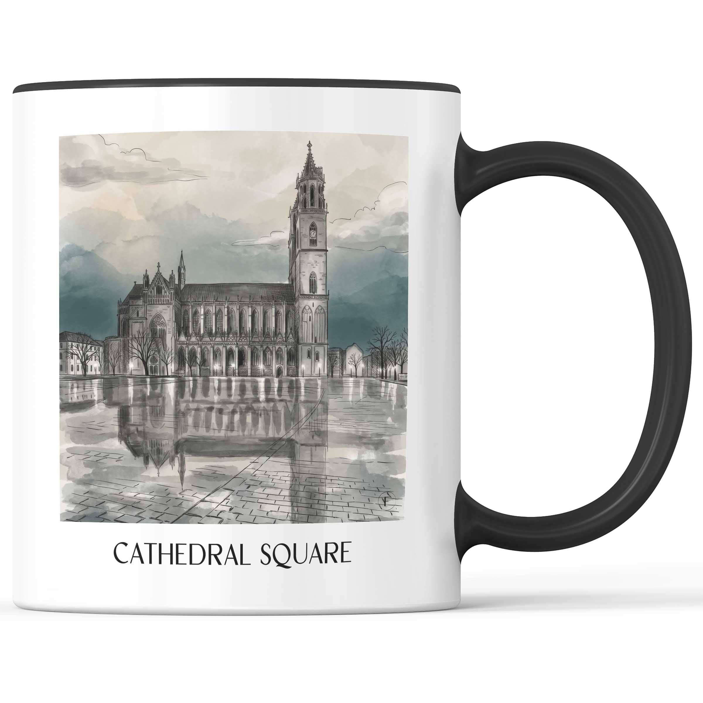 Domplatz Kaffeebecher - Magdeburg - Deutschland Becher - Kaffeetasse im Aquarell Schwarz-Weiß Stil