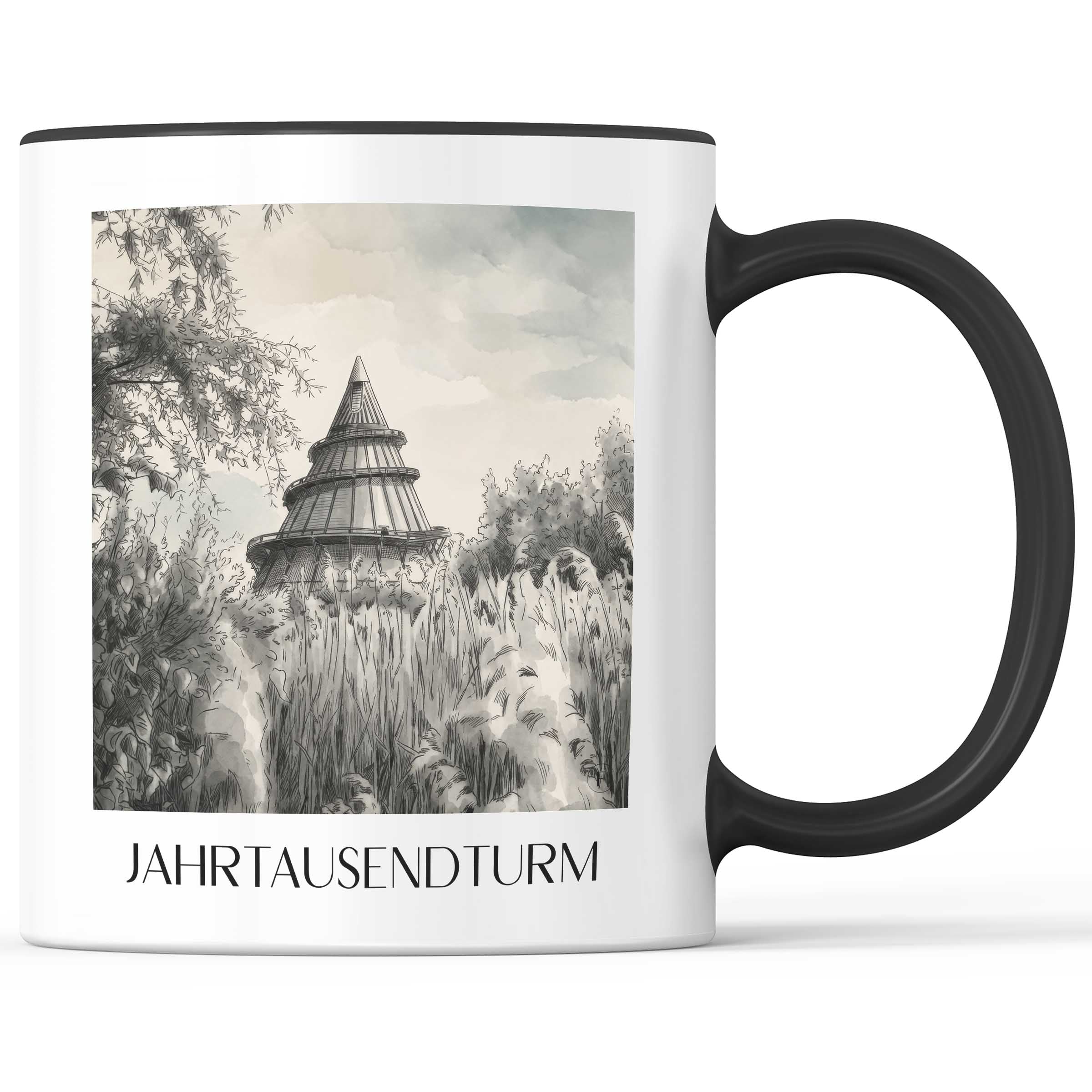 jahrtausendturm-magdeburg-deutschland-kaffeebecher-aquarell-schwarz-weiss