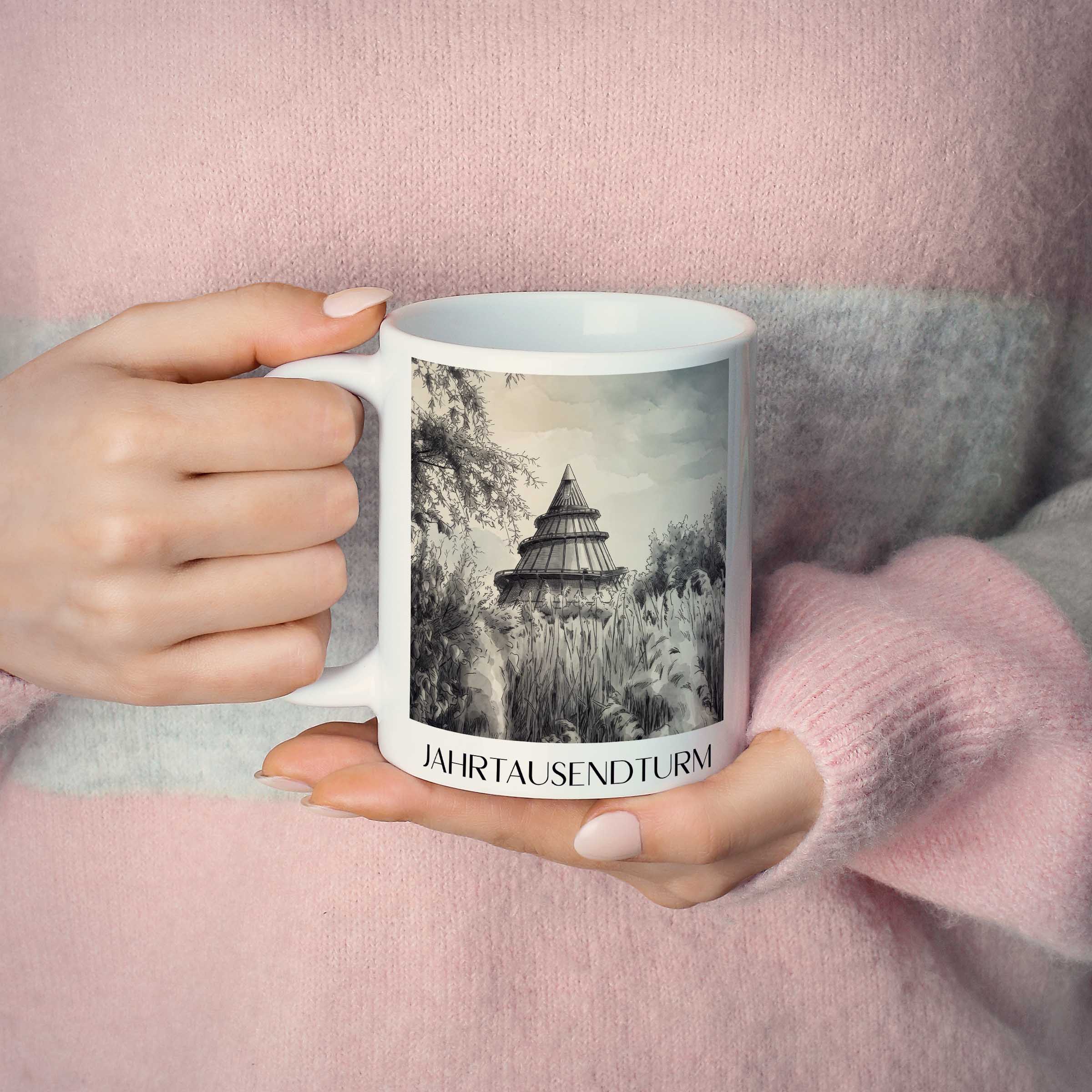 jahrtausendturm-magdeburg-deutschland-kaffeebecher-aquarell-schwarz-weiss
