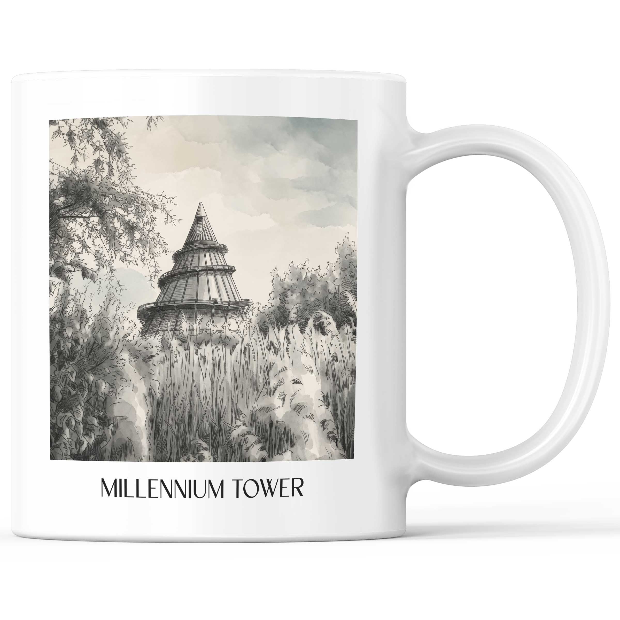 Jahrtausendturm Kaffeebecher - Magdeburg - Deutschland Becher - Kaffeetasse im Aquarell Schwarz-Weiß Stil
